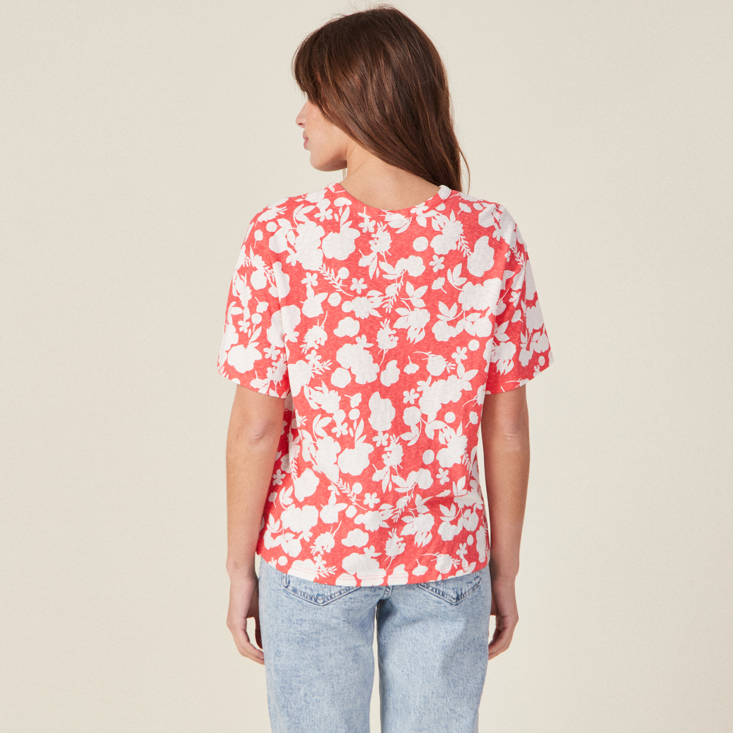 T shirt manches courtes rose corail femme Vibs