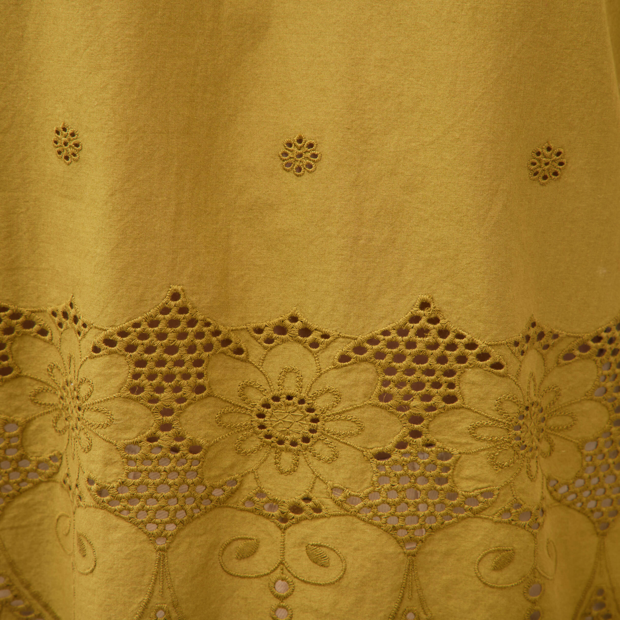 Blouse en coton manches courtes dentelle vert kaki femme