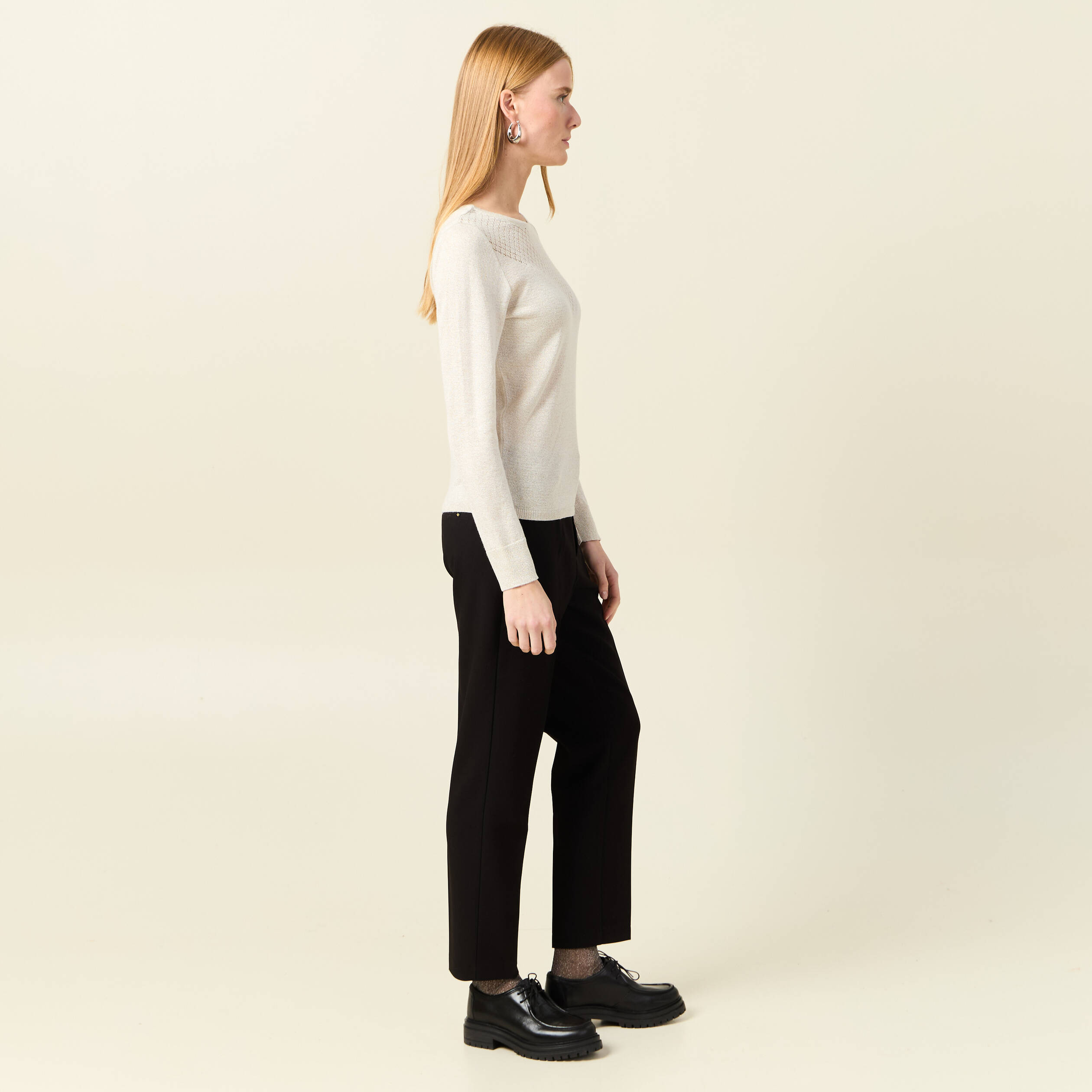 pull manches longues ajoure creme femme Pull manches longues ajouré creme femme
