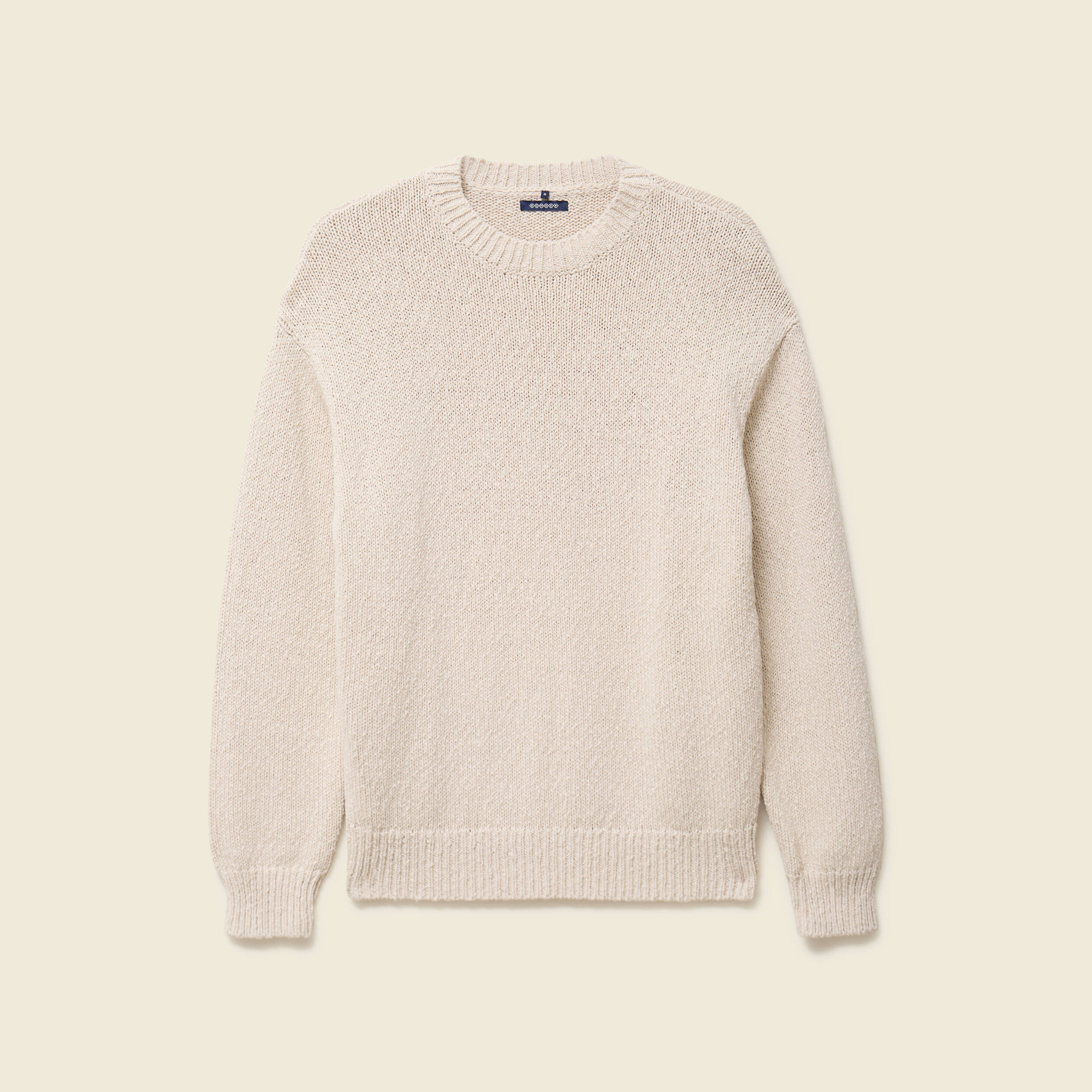 Pull col rond manches longues en coton sable homme