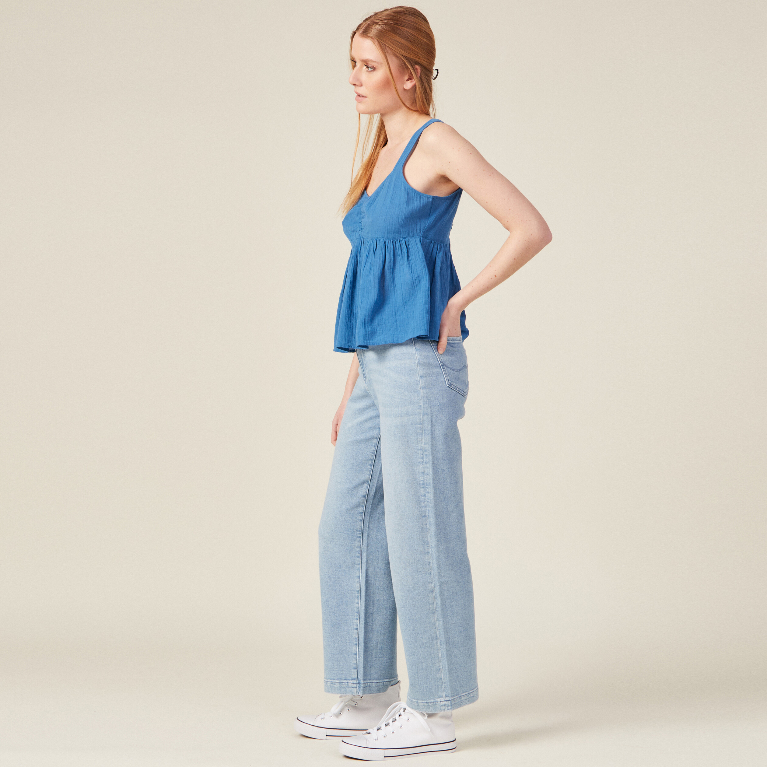 Blouse bretelles larges bleu marine femme