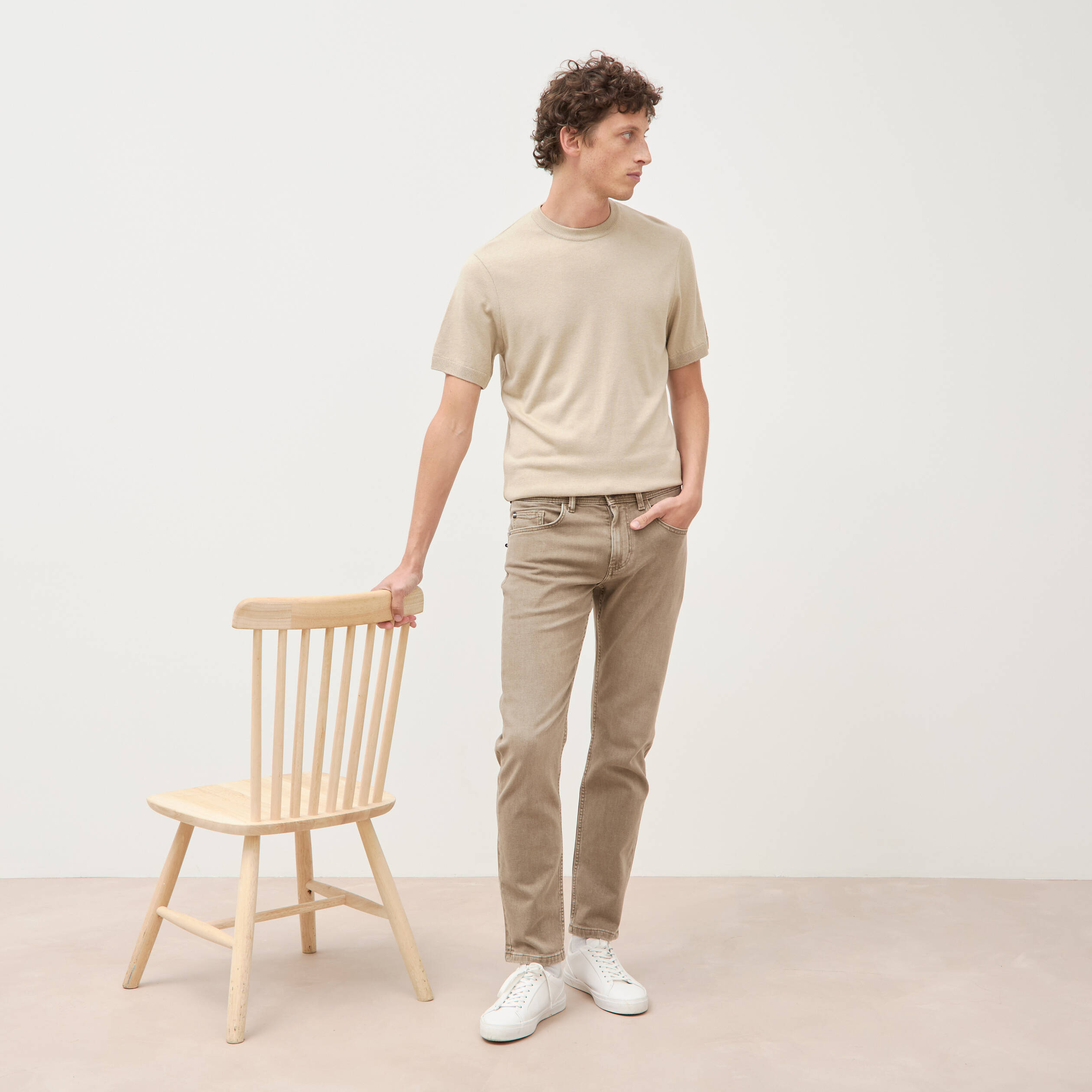 Jeans straight longueur 32 denim denim beige homme