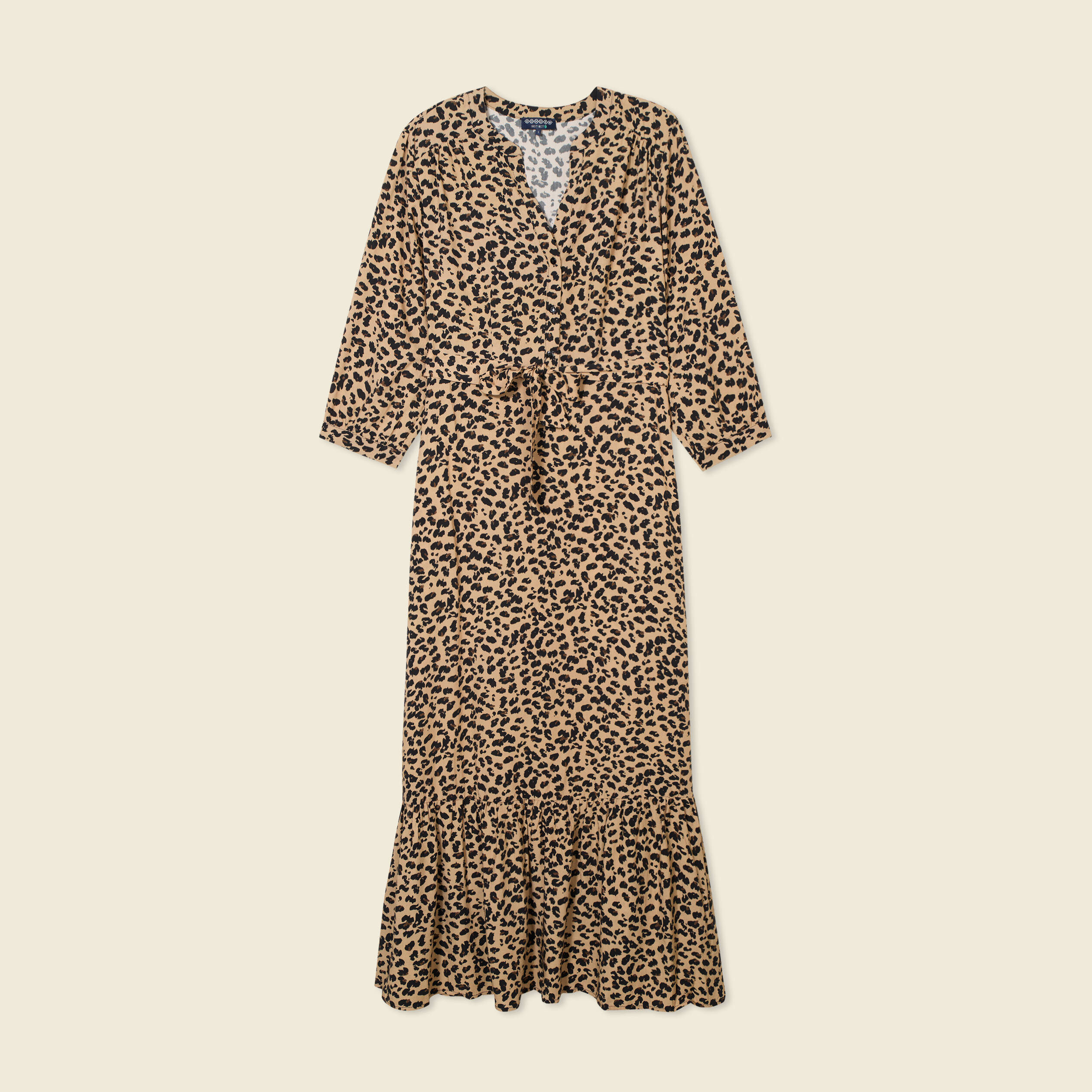 Robe longue droite manches 3/4 marron clair femme