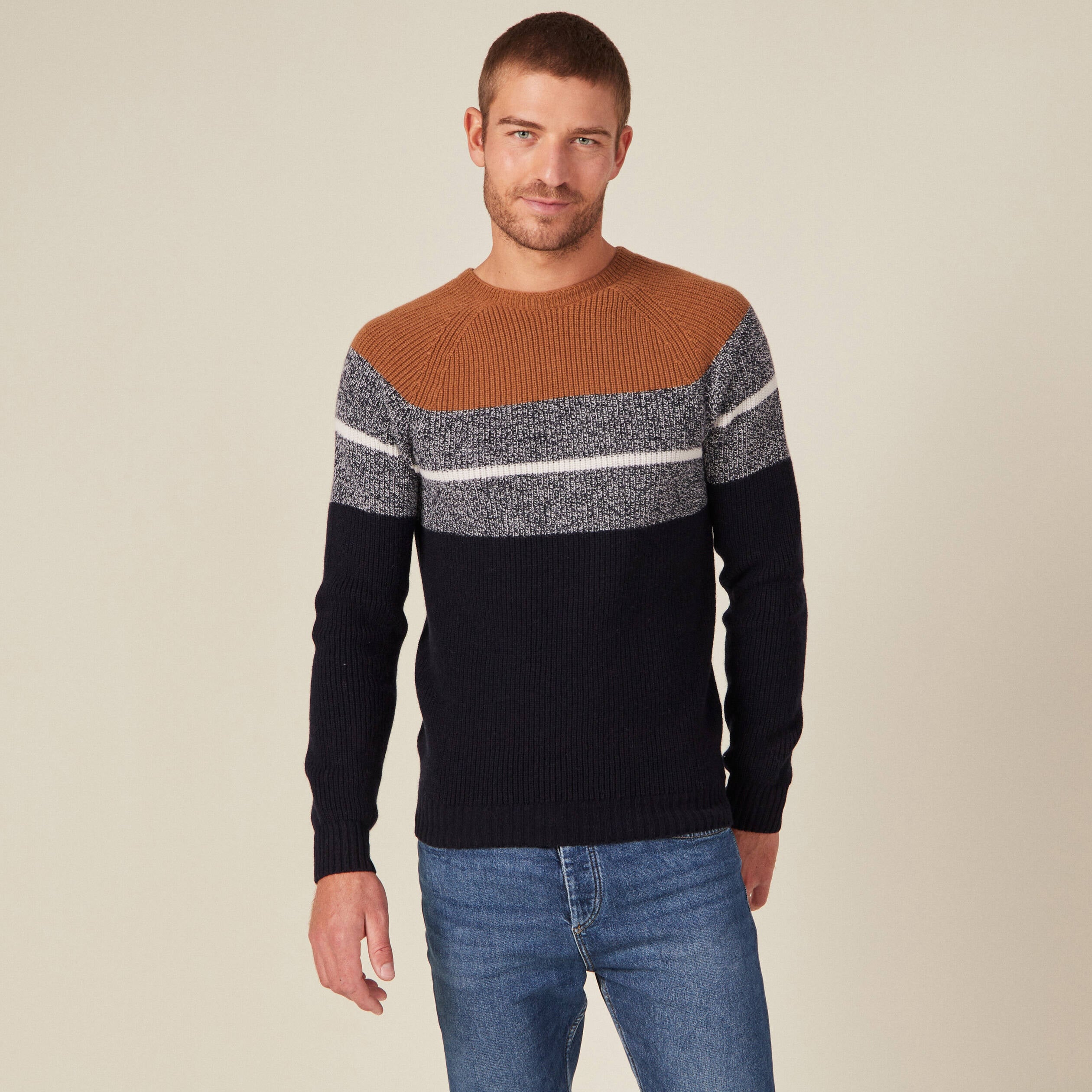 Pull manches longues fabriqu&eacute; en France marron homme