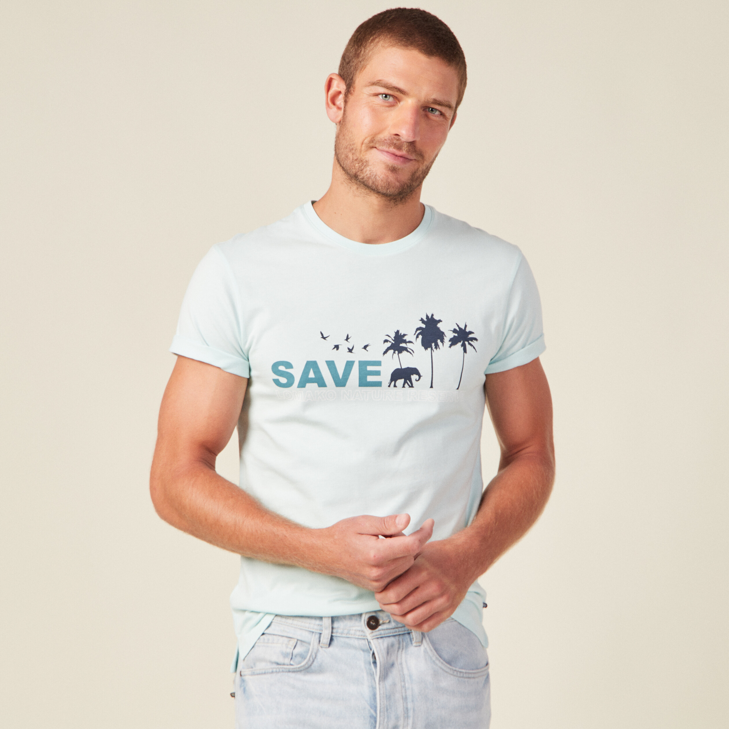 T-shirt manches courtes bleu clair homme