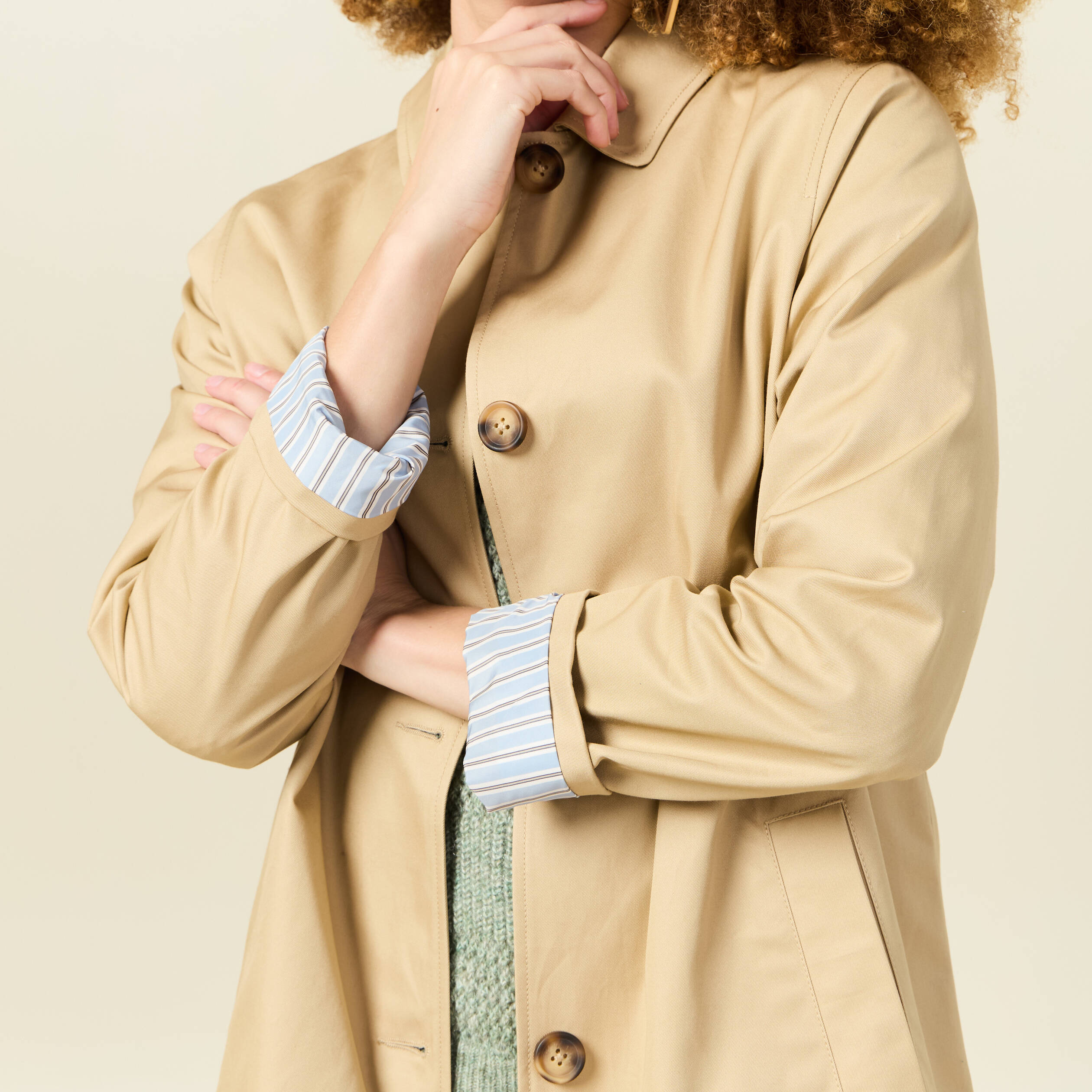 Trench long doubl&eacute; beige femme