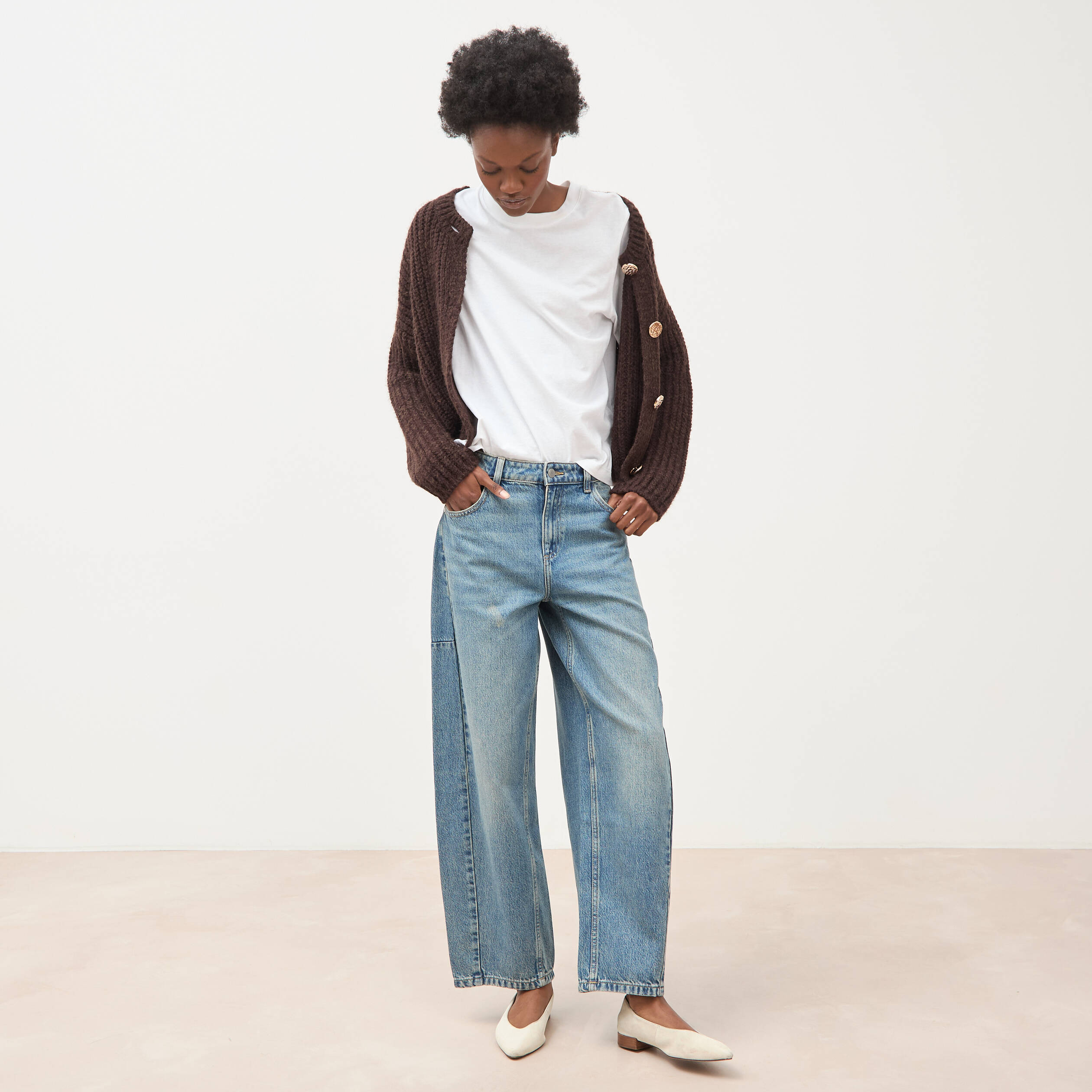 Jeans barrel taille standard bleu femme