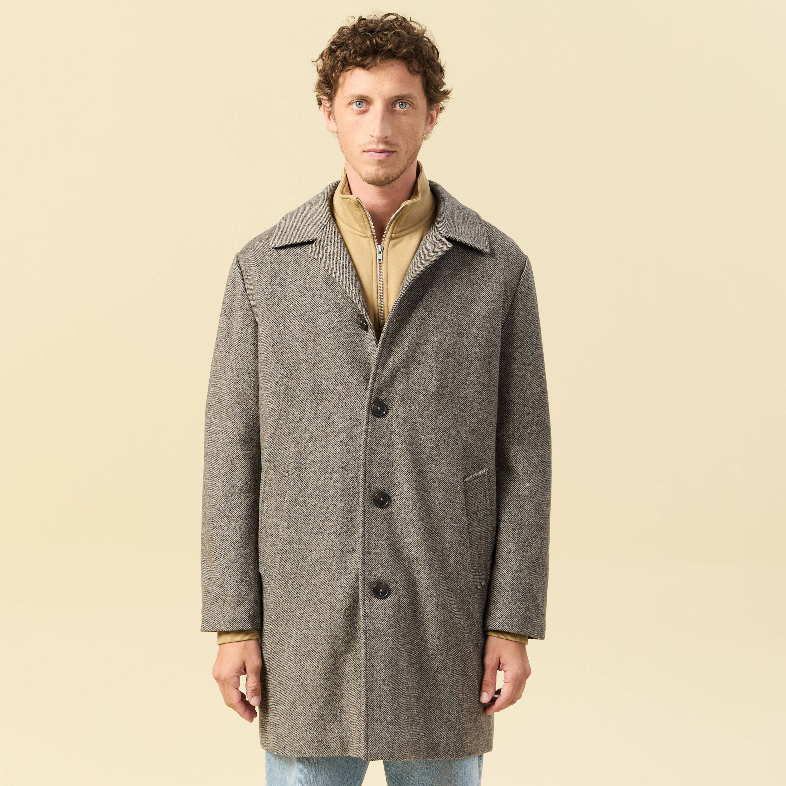Manteau droit long col classique beige homme