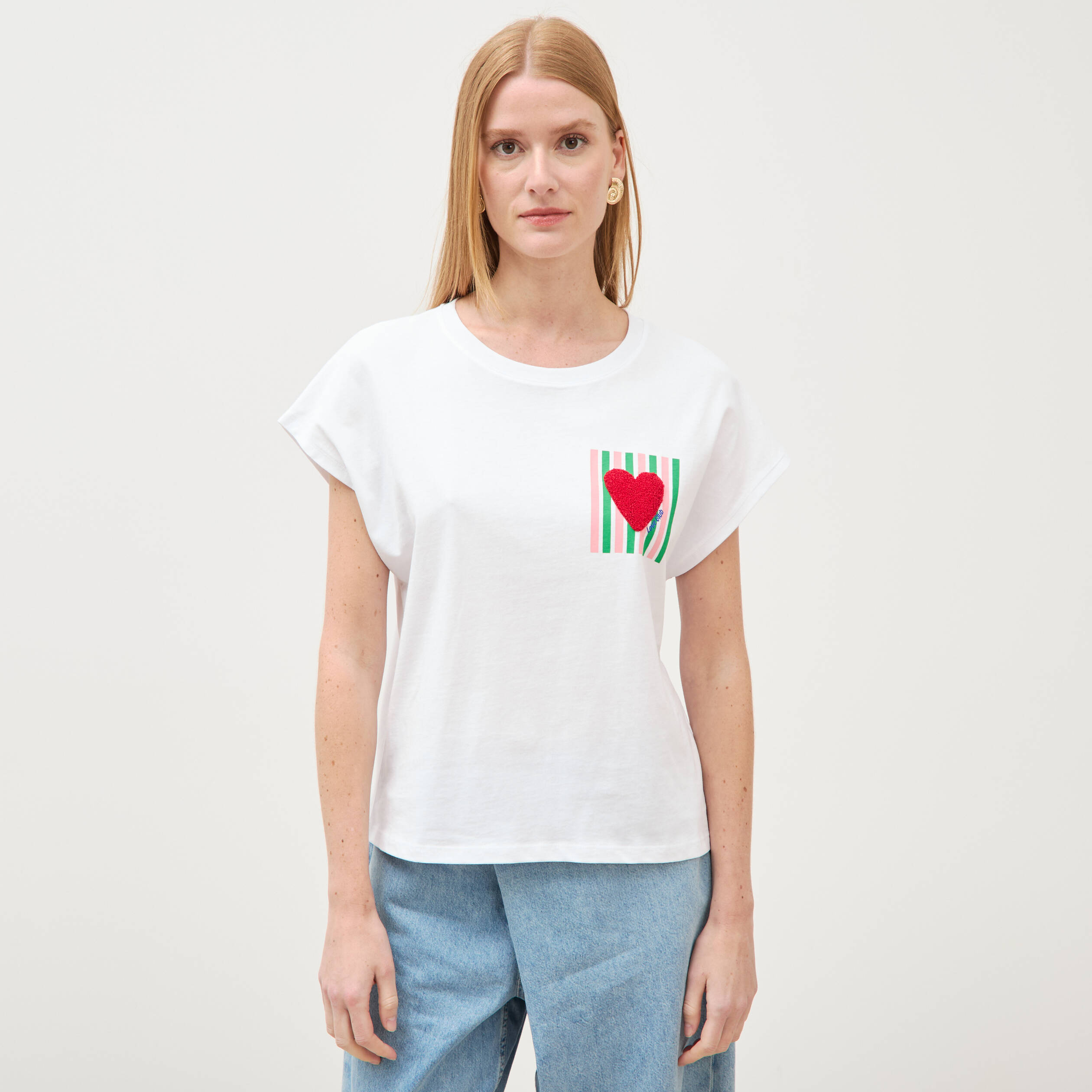 T-shirt droit col rond manches courtes blanc femme