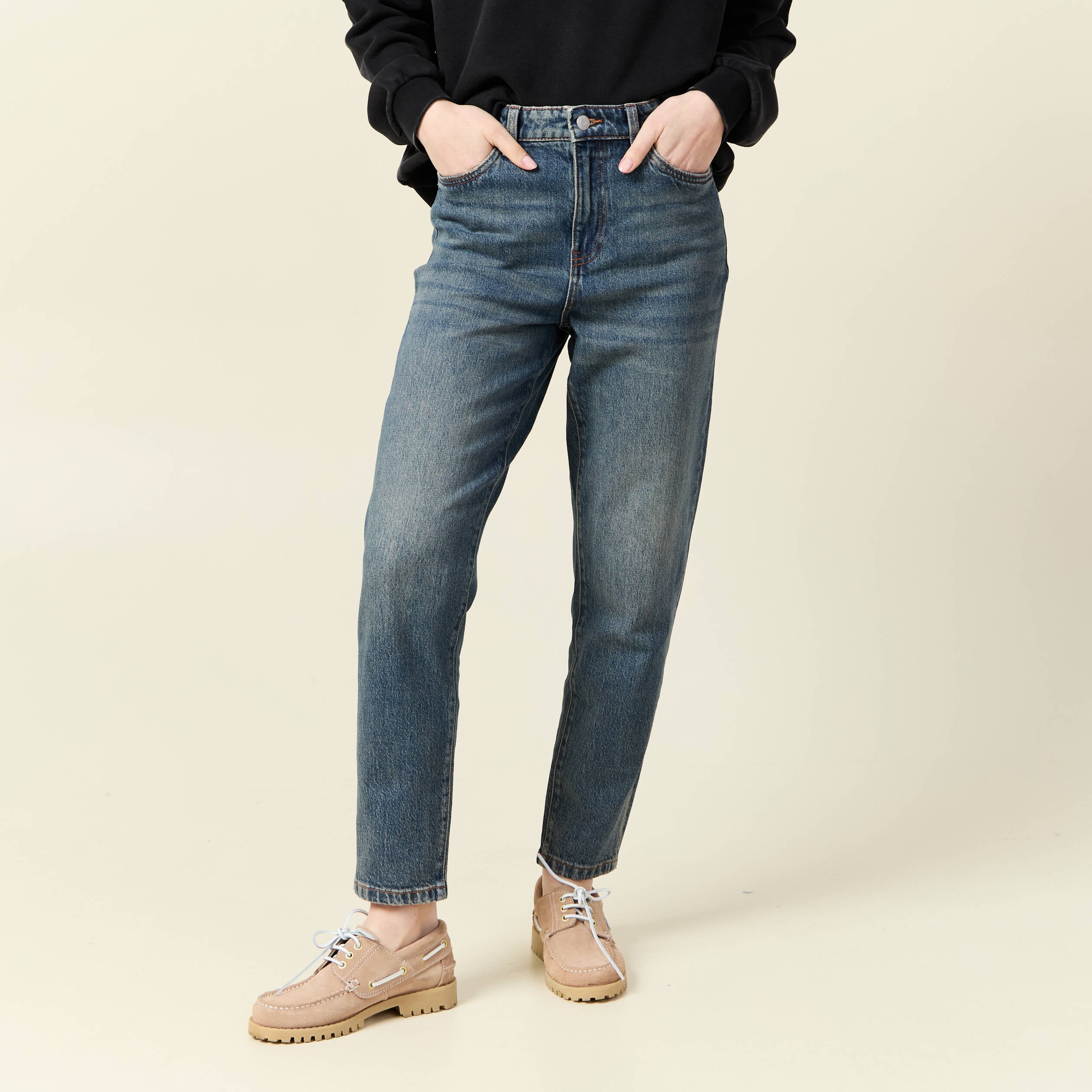 Jeans mom 7/8&egrave;me bleu gris femme