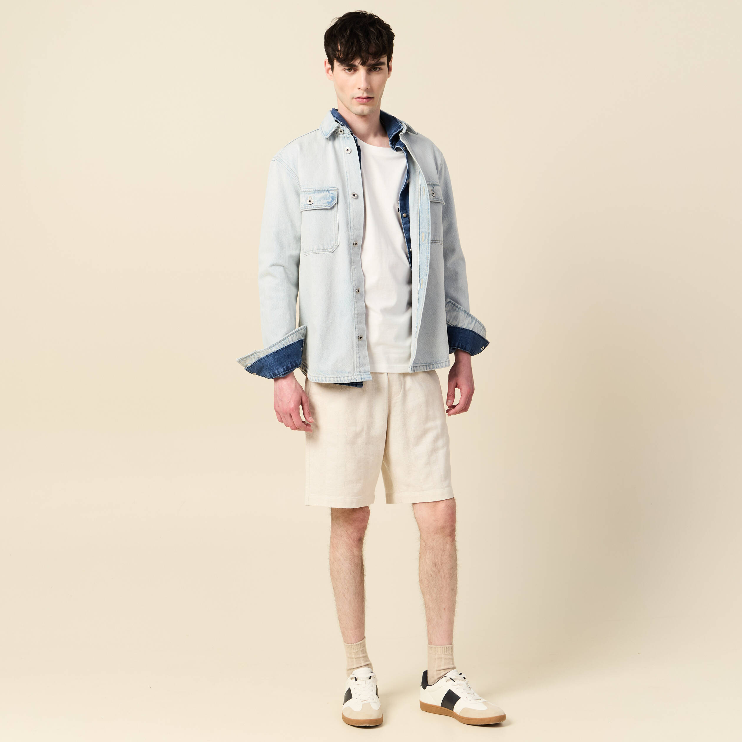 Bermuda droit &agrave; coulisse ecru homme