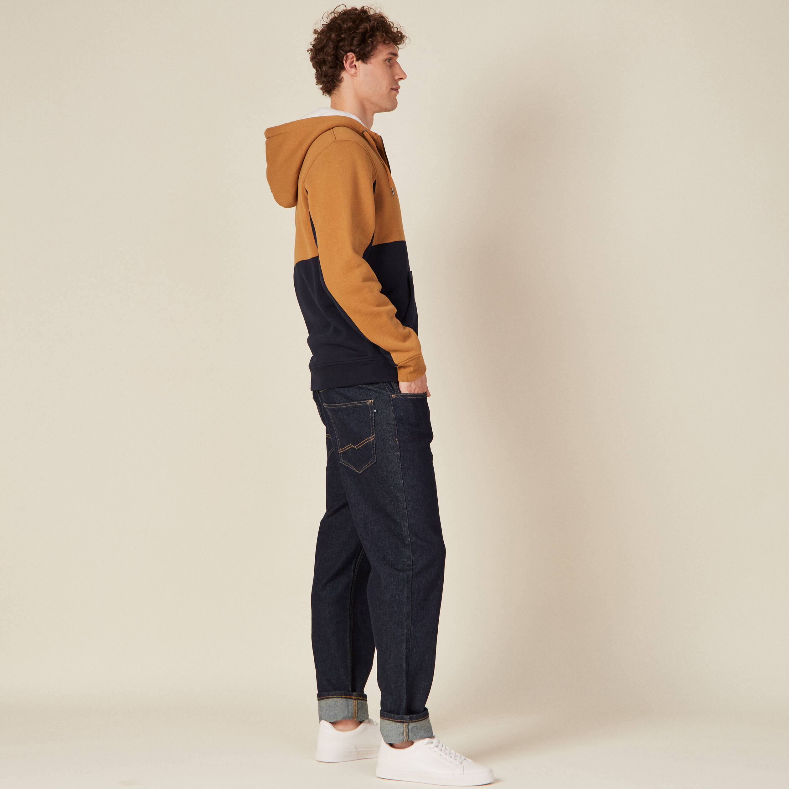 Gilet zippé doublé à capuche camel homme