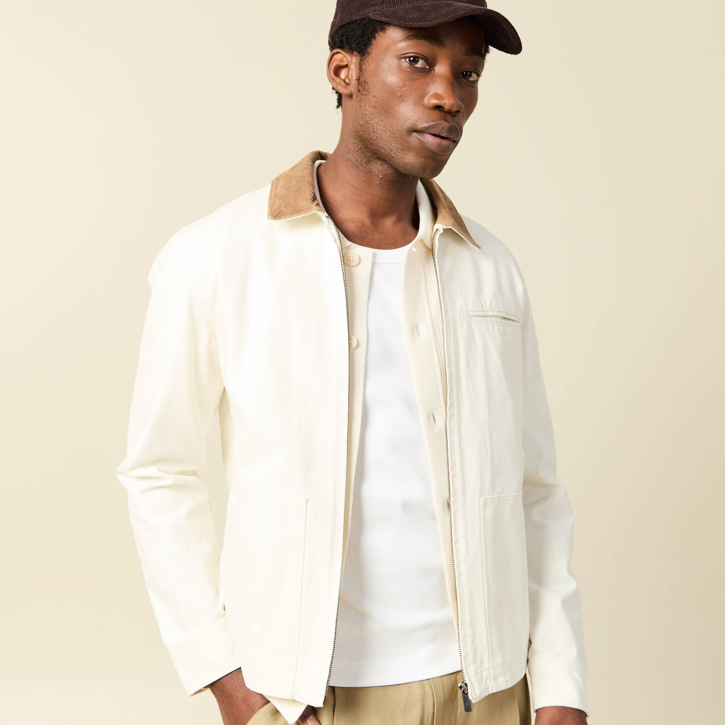 Blouson manches longues en coton ecru homme
