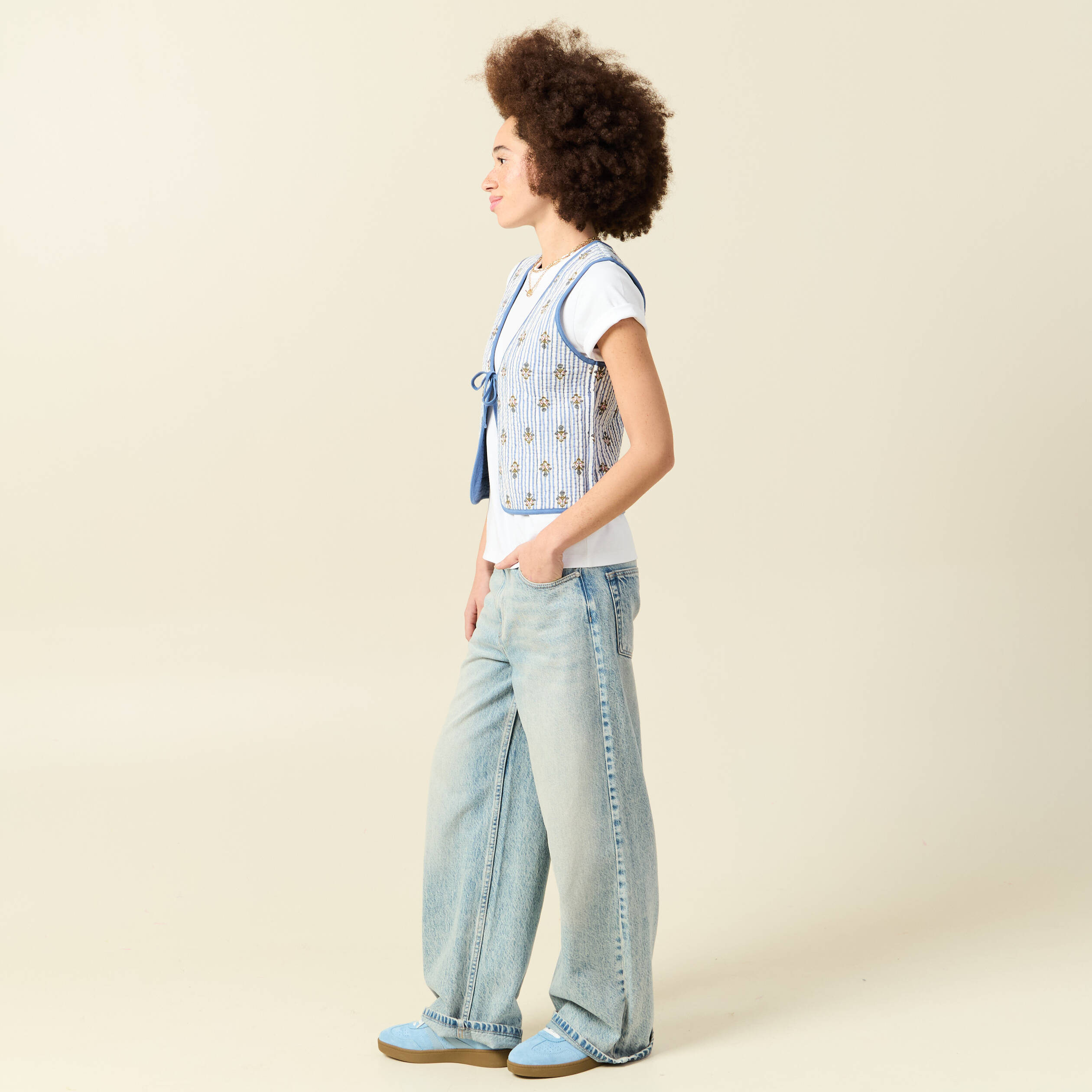 Gilet r&eacute;versible droit sans manches bleu ciel femme