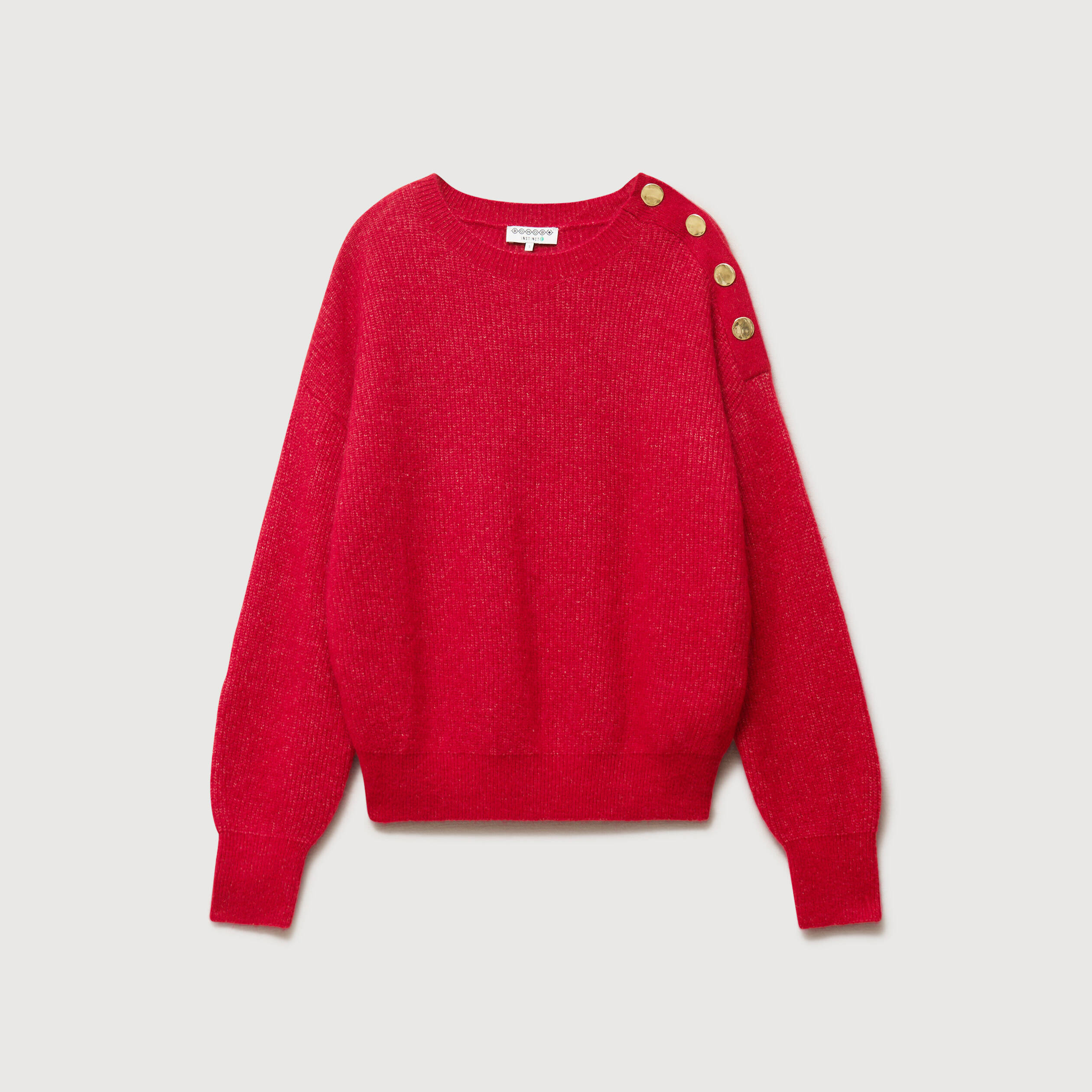 Pull droit col rond manches longues rouge femme