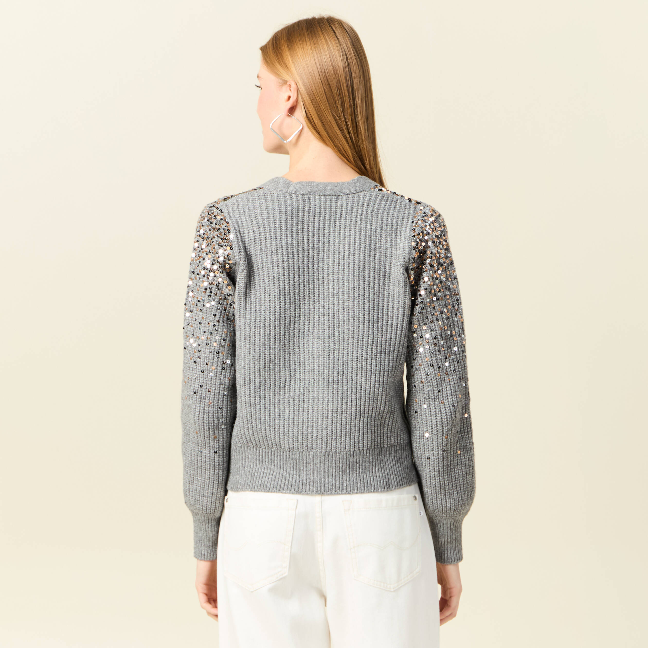 gilet boutonne a sequins gris femme Gilet boutonné à sequins gris femme