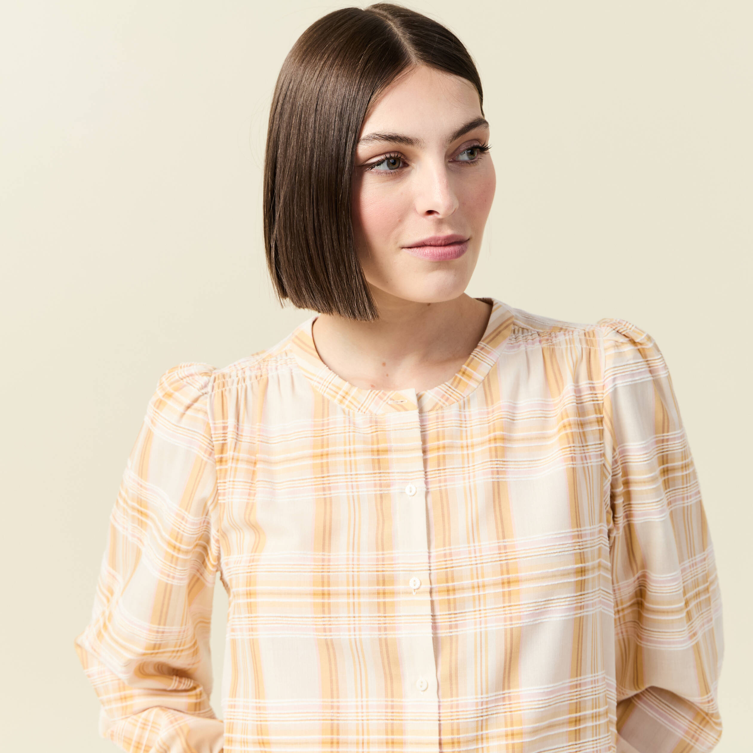Chemise manches longues creme femme
