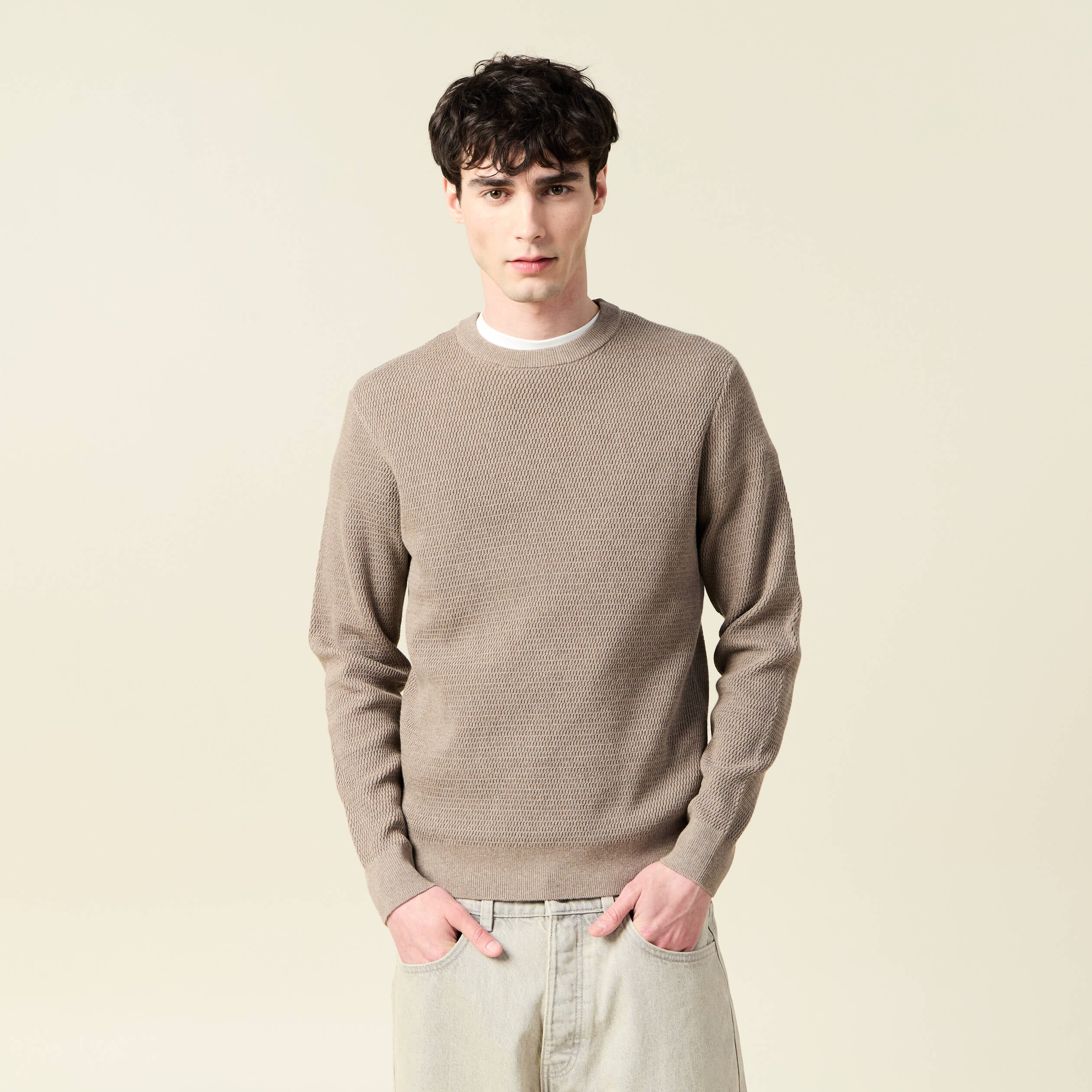 Pull droit manches longues vert kaki homme