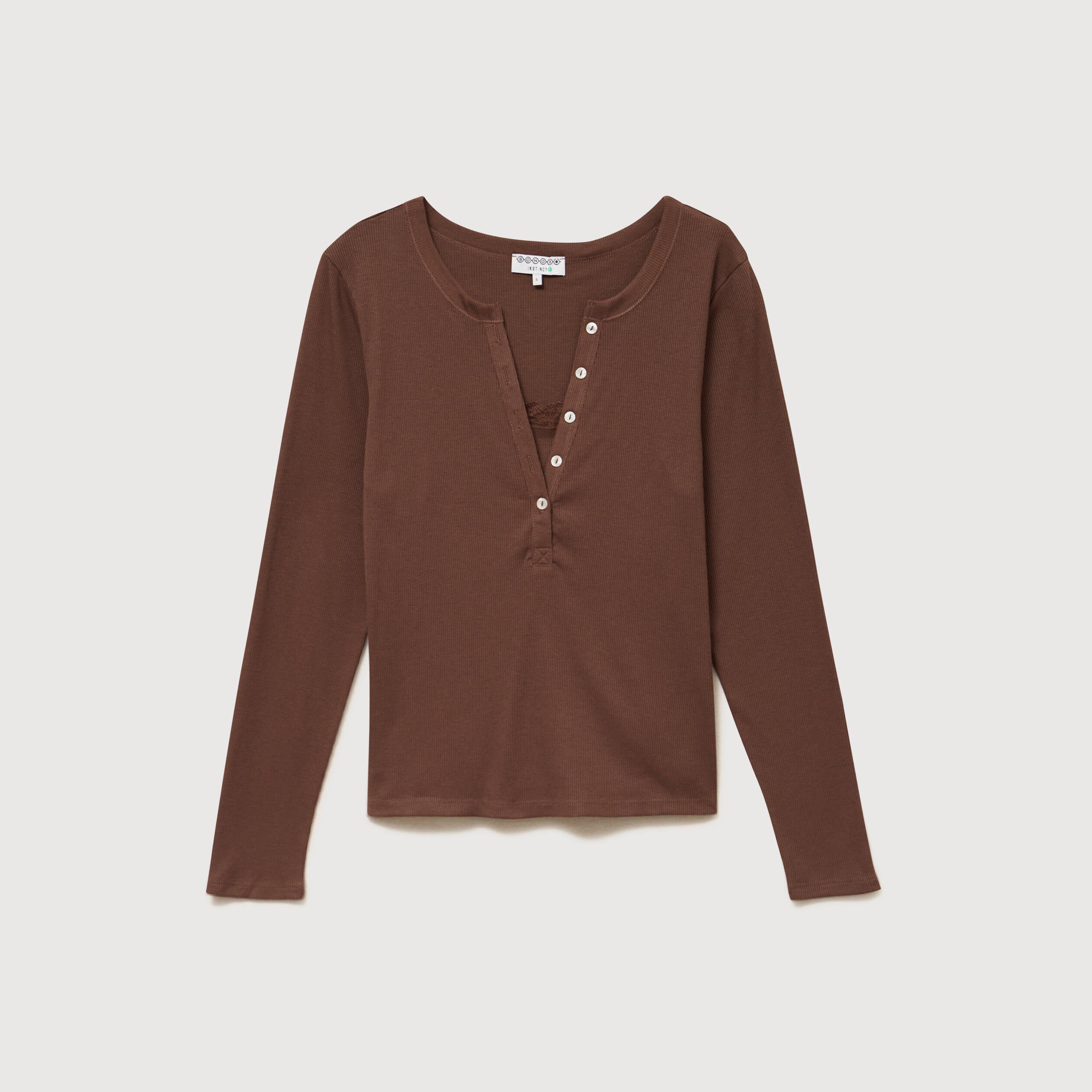 T-shirt cintr&eacute; manches longues marron fonc&eacute; femme