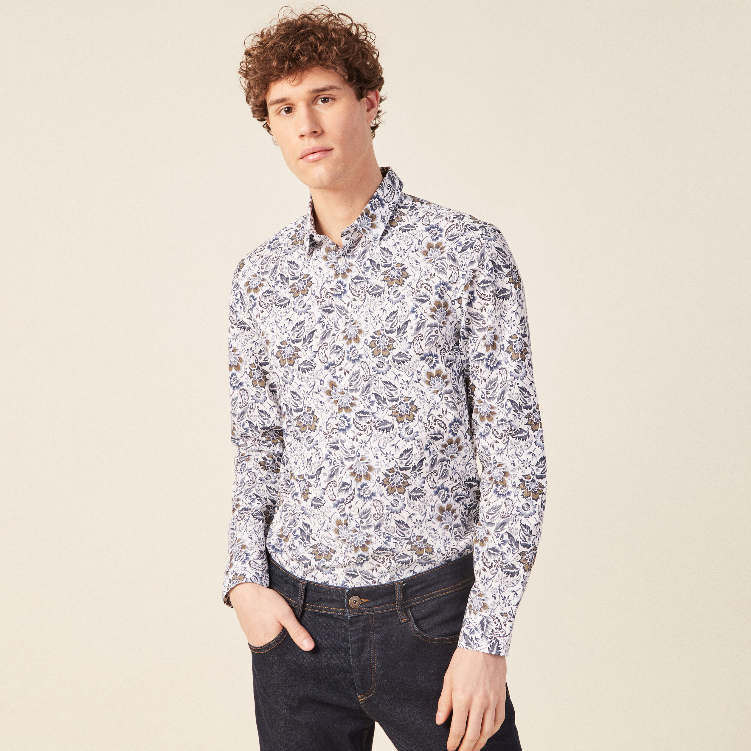 Chemise à manches longues blanc homme