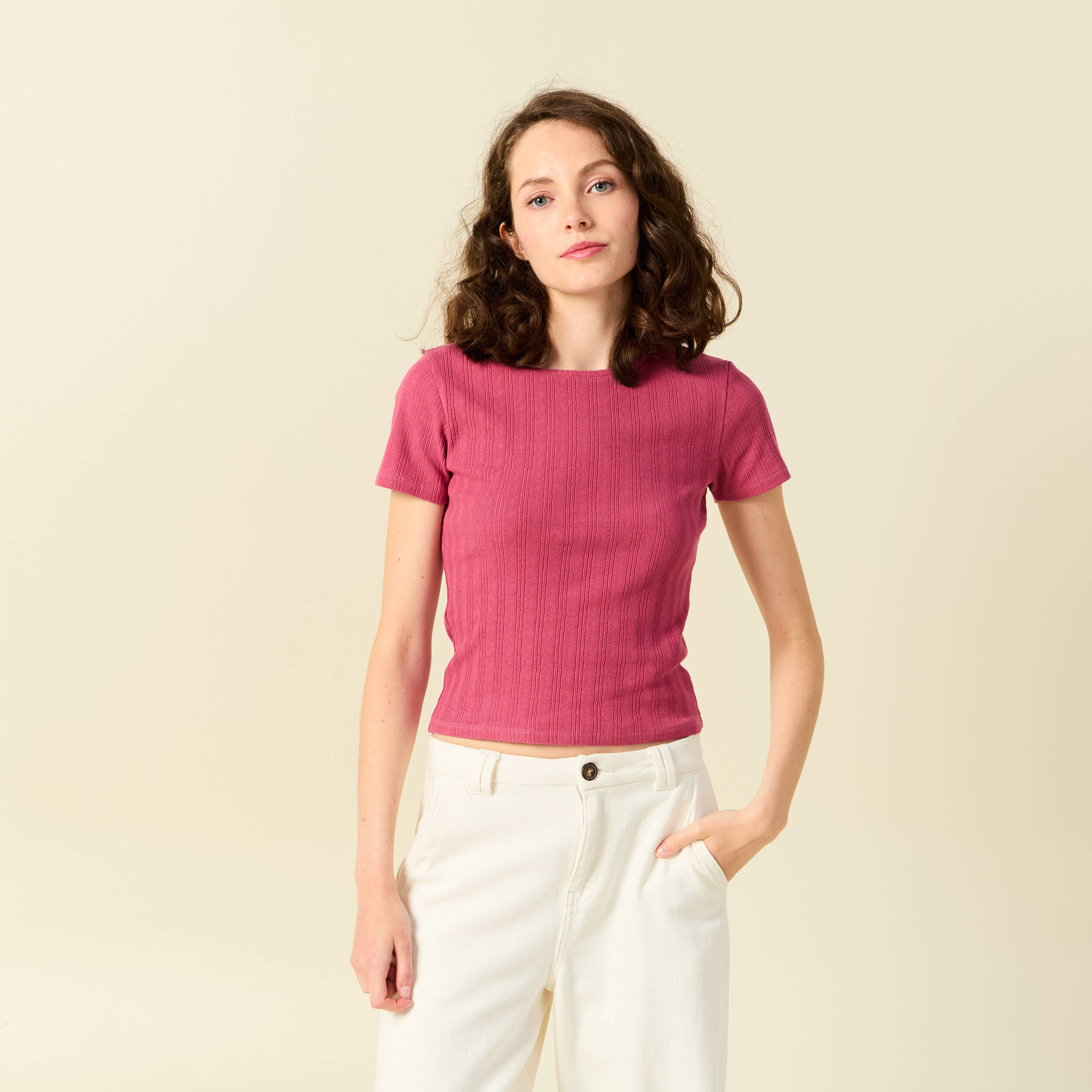 t shirt manches courtes vieux rose femme T-shirt manches courtes vieux rose femme