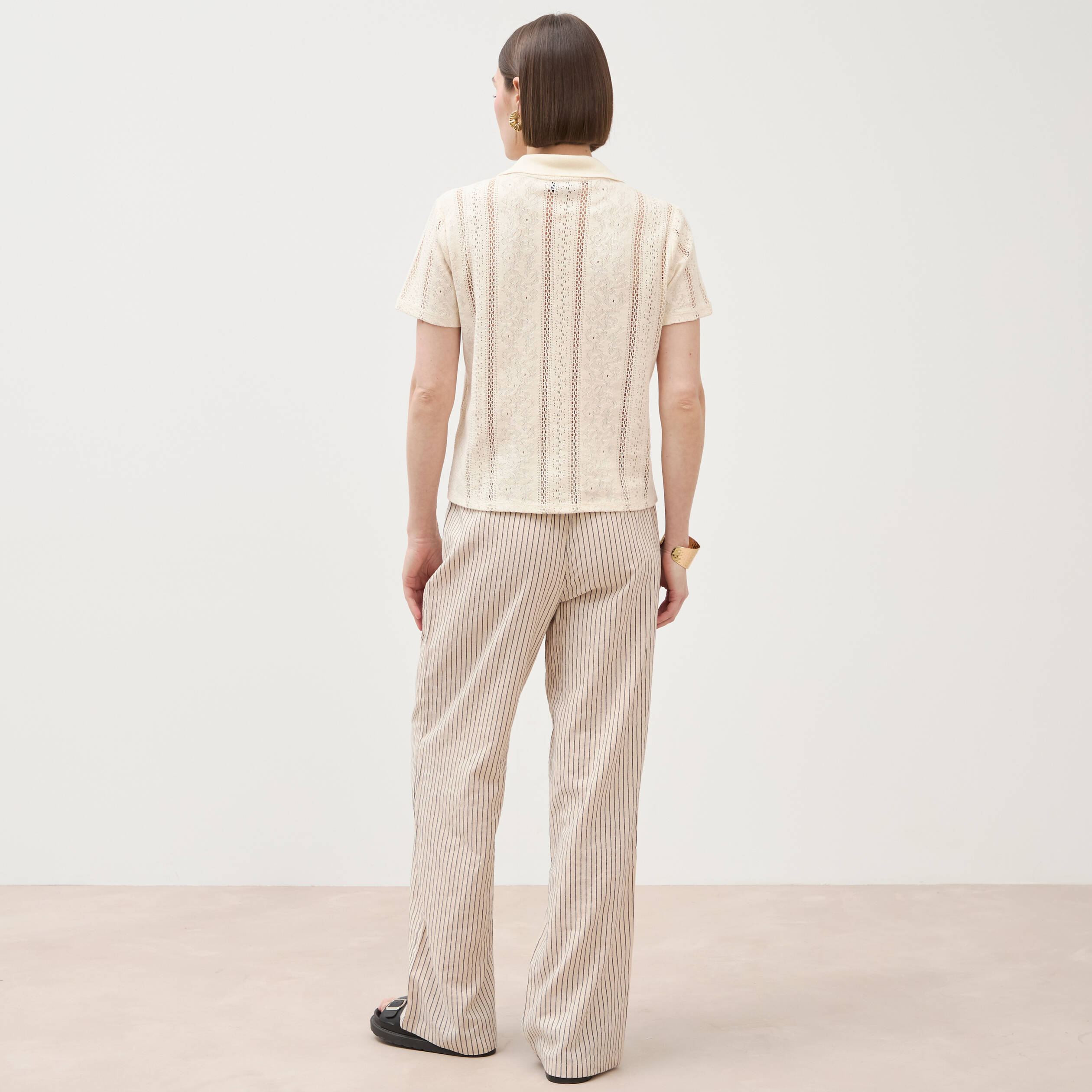 Polo ajust&eacute; manches courtes dentelle ivoire femme