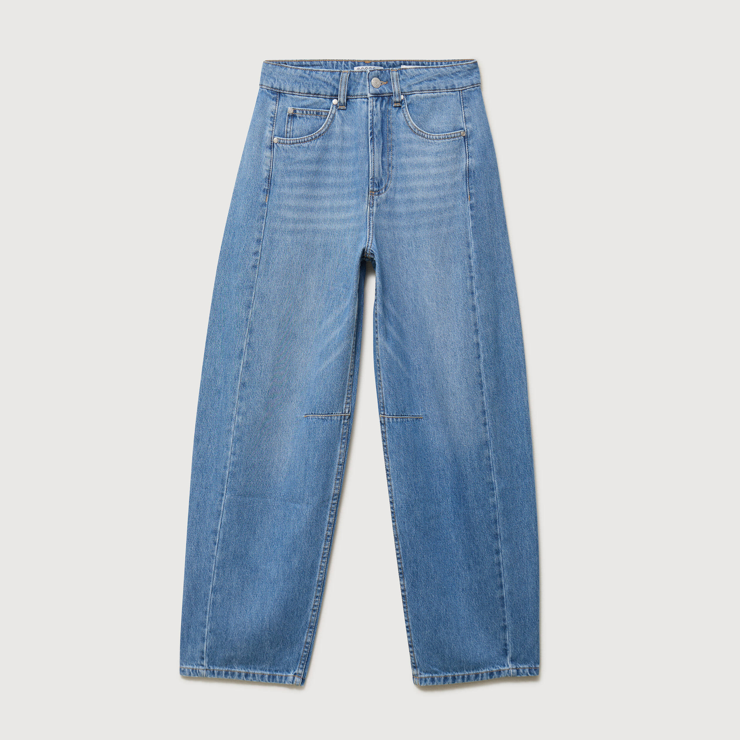Jeans barrel taille haute broderie denim used femme