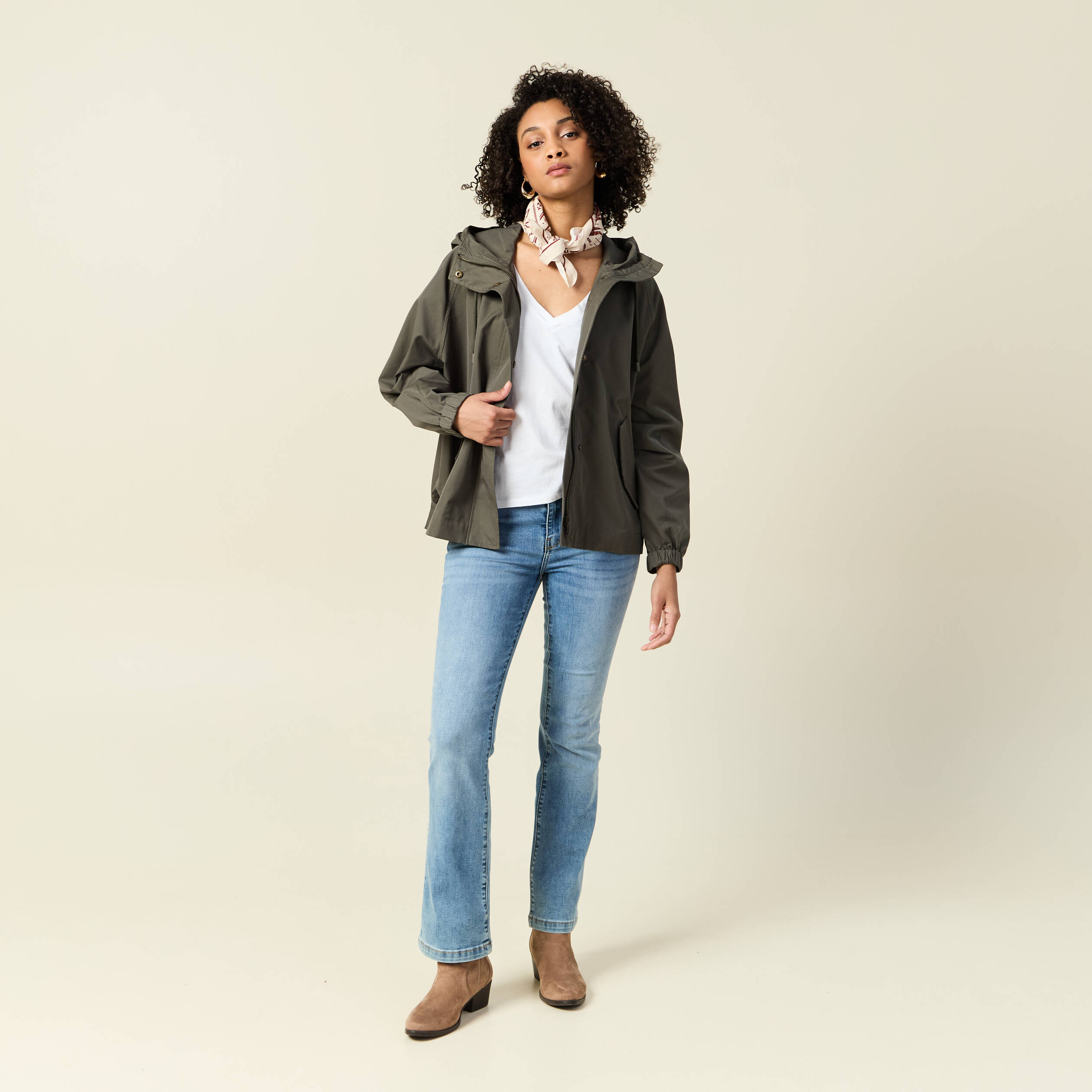 Parka oversize d&eacute;perlante &agrave; capuche vert kaki femme