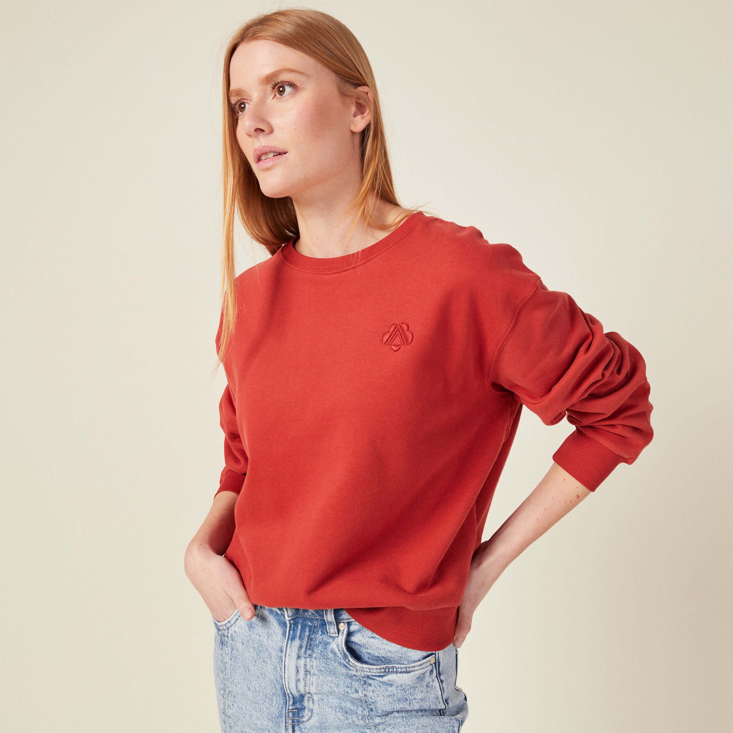 Sweat manches longues orange foncé femme