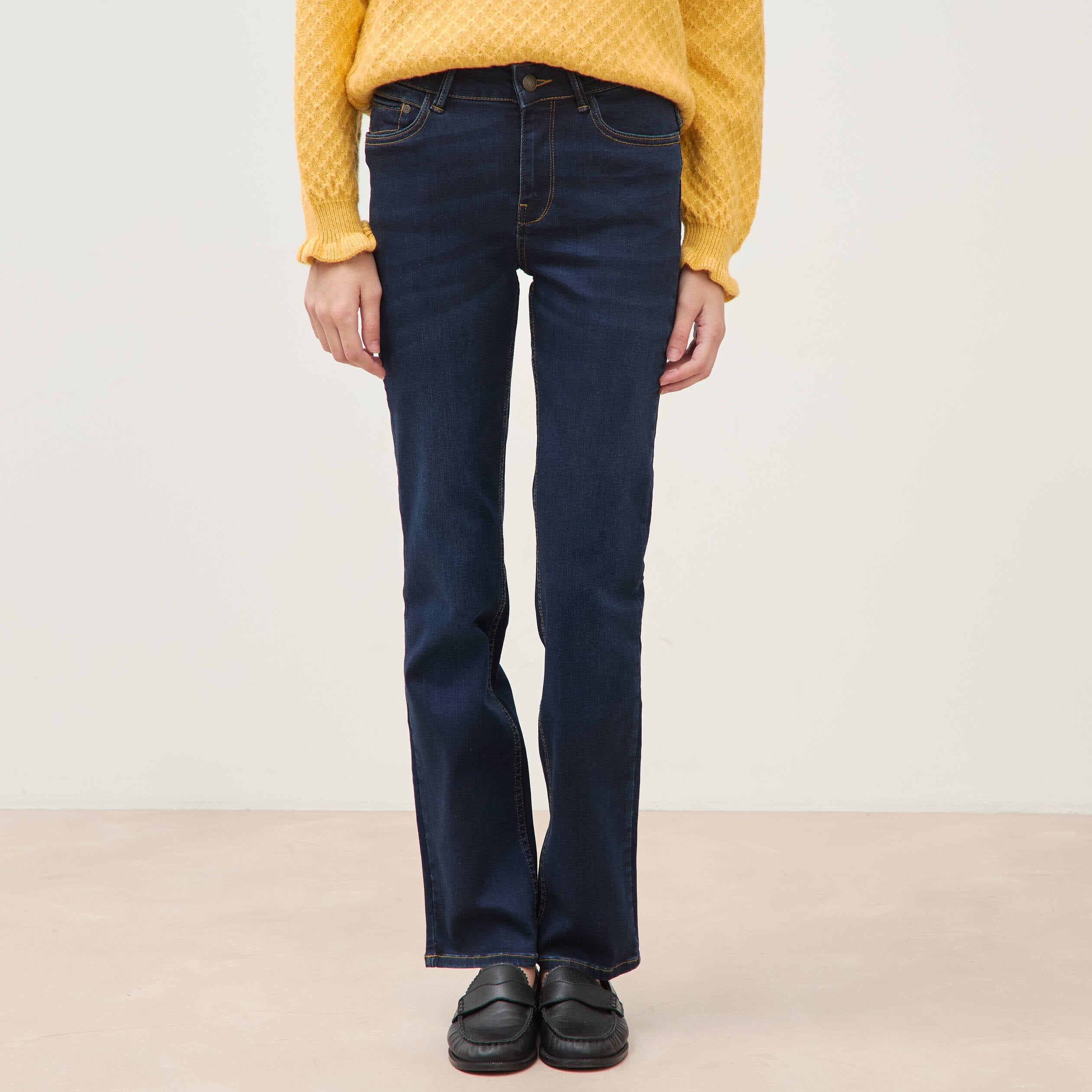 Jeans regular taille haute denim brut femme