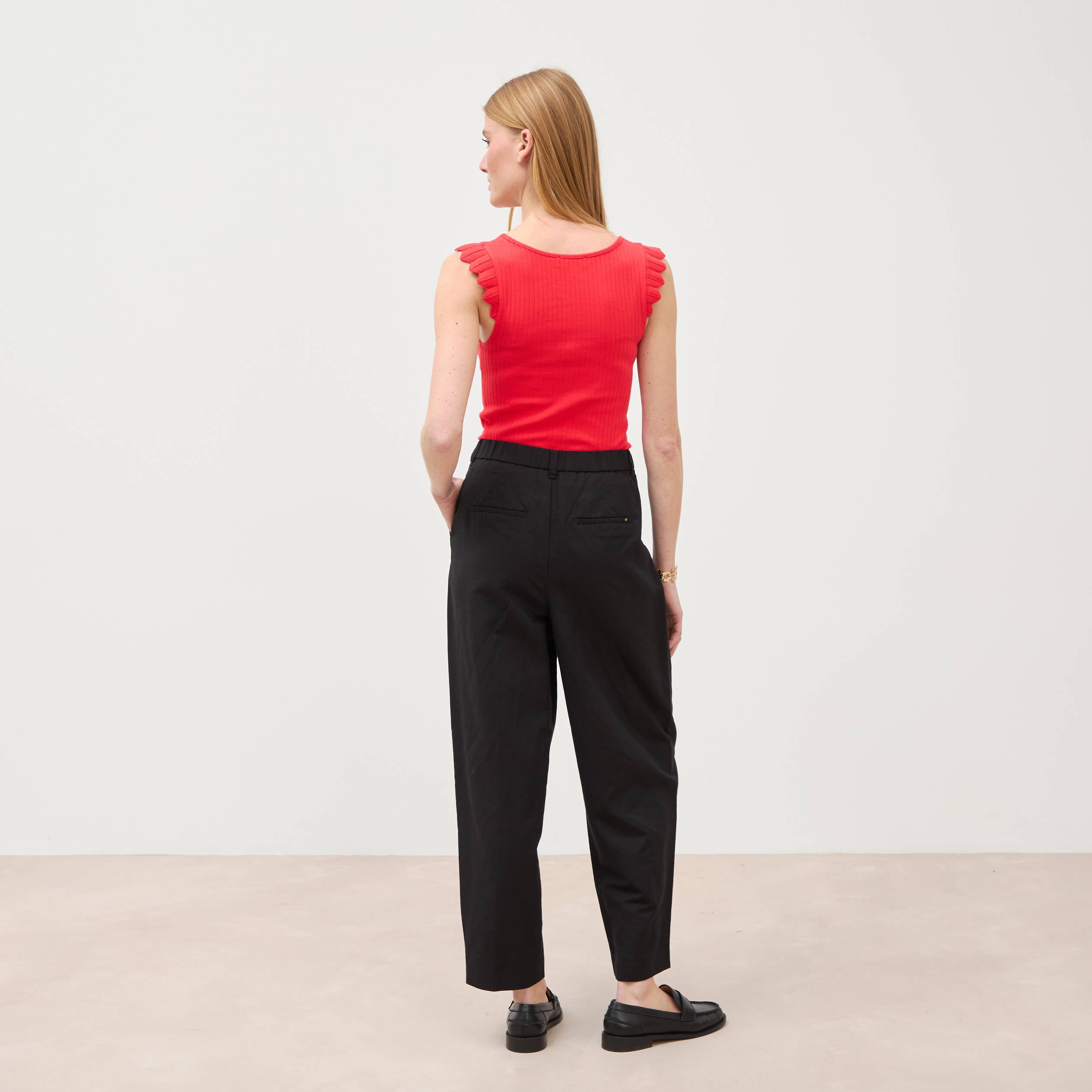 Pantalon barrel coupe loose taille haute noir femme