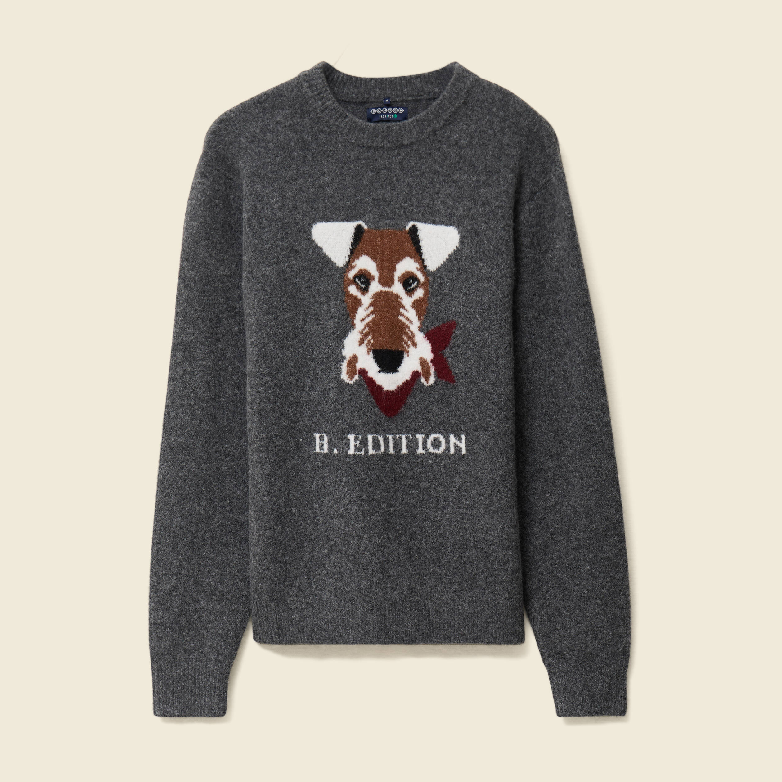 Pull col rond manches longues gris fonc&eacute; homme