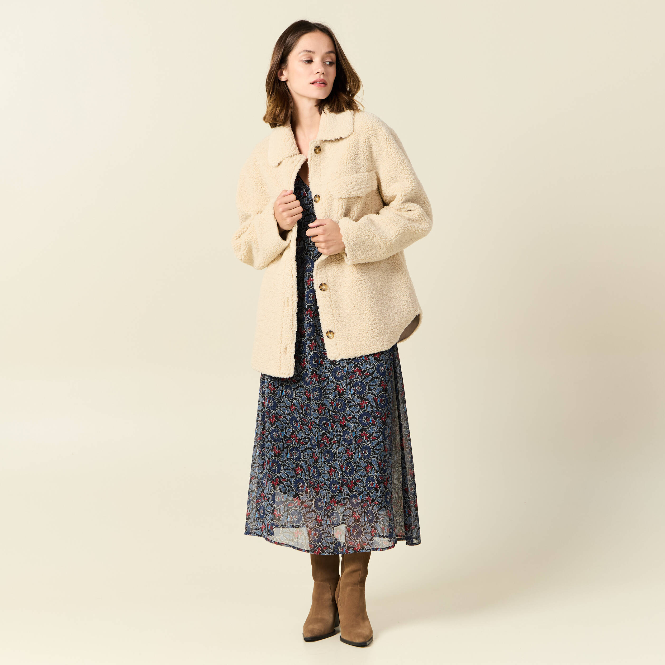 manteau surchemise droit creme femme Manteau surchemise droit creme femme