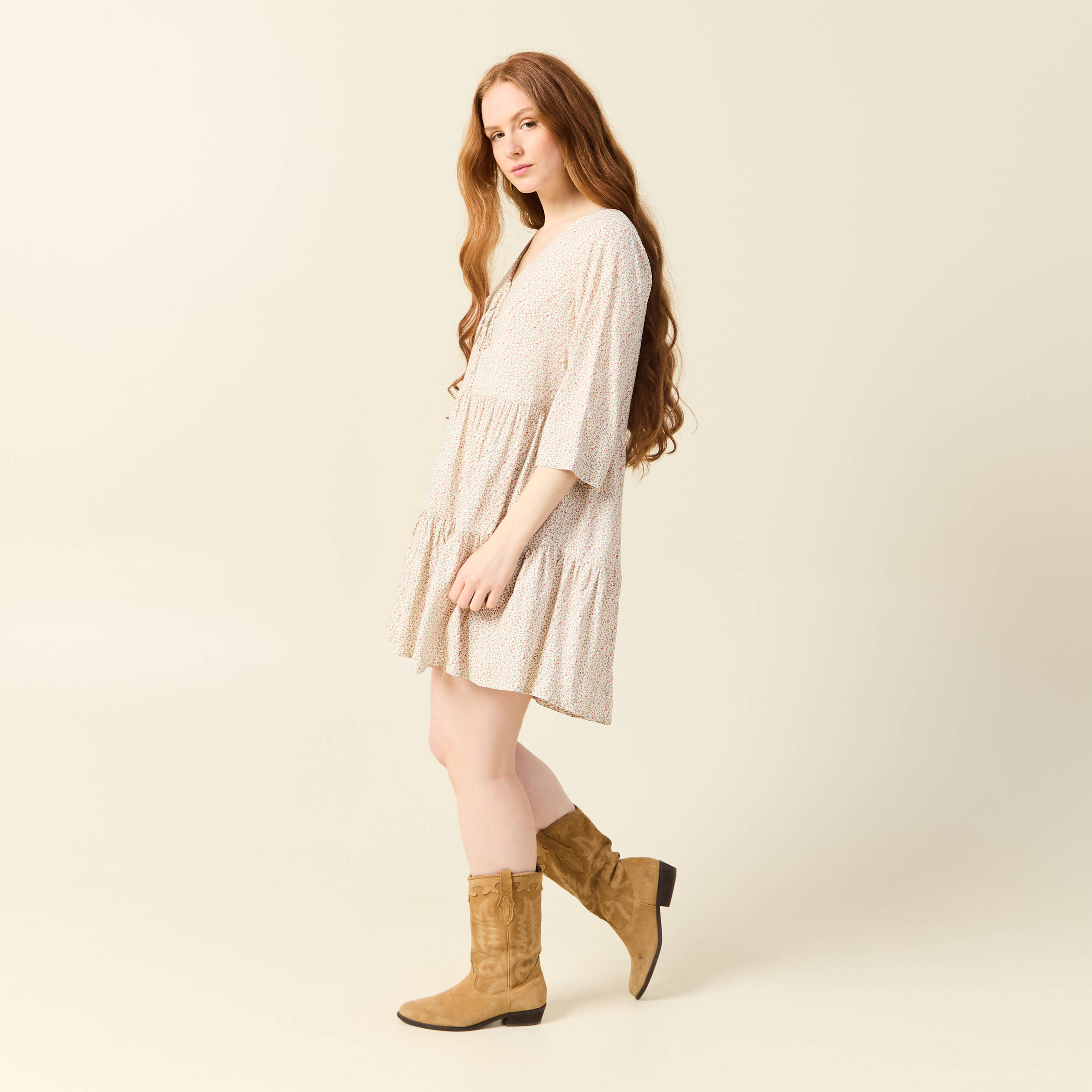 robe evasee manches 34 blanc femme Robe évasée manches 3/4 blanc femme