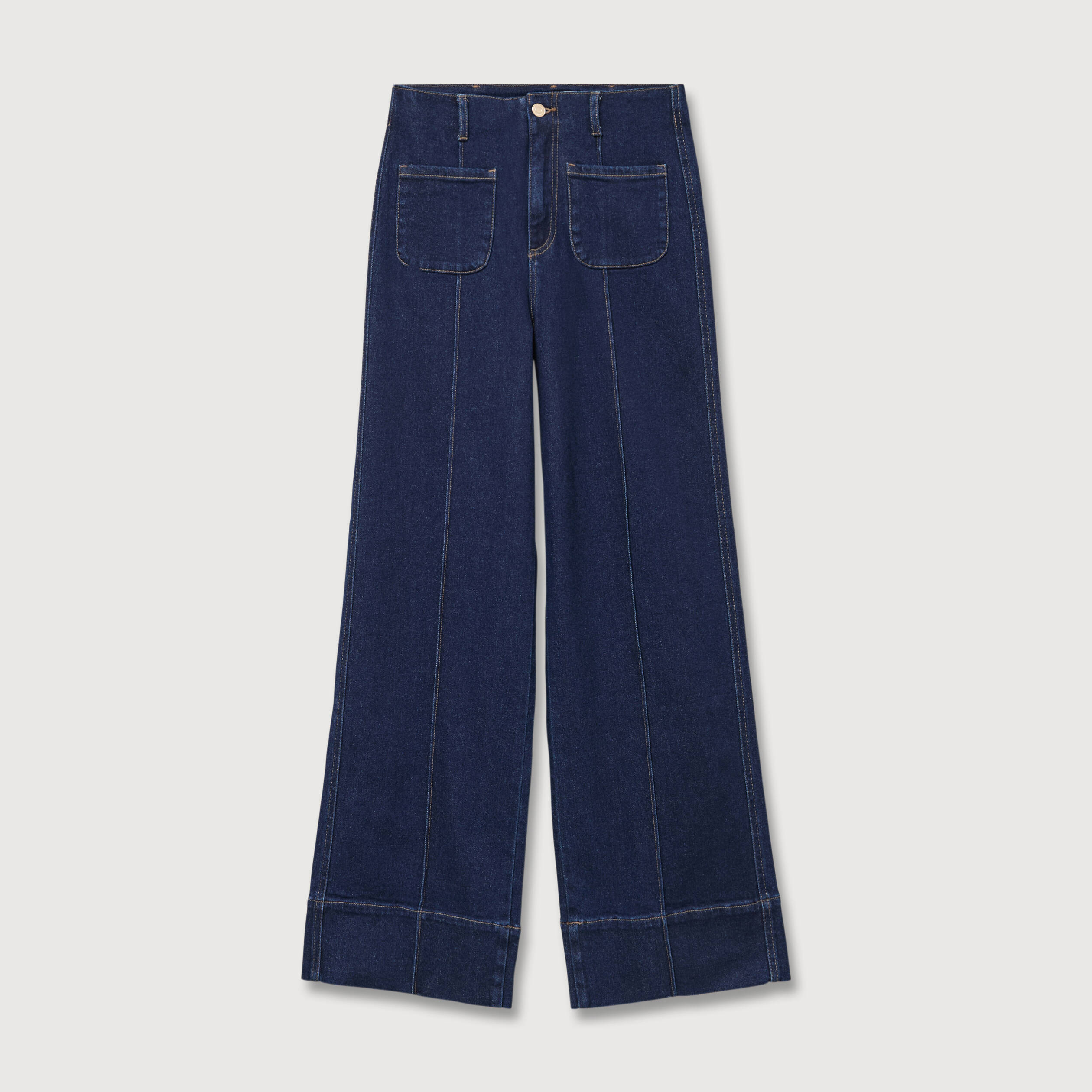 Jeans wide large taille haute denim brut rinse femme