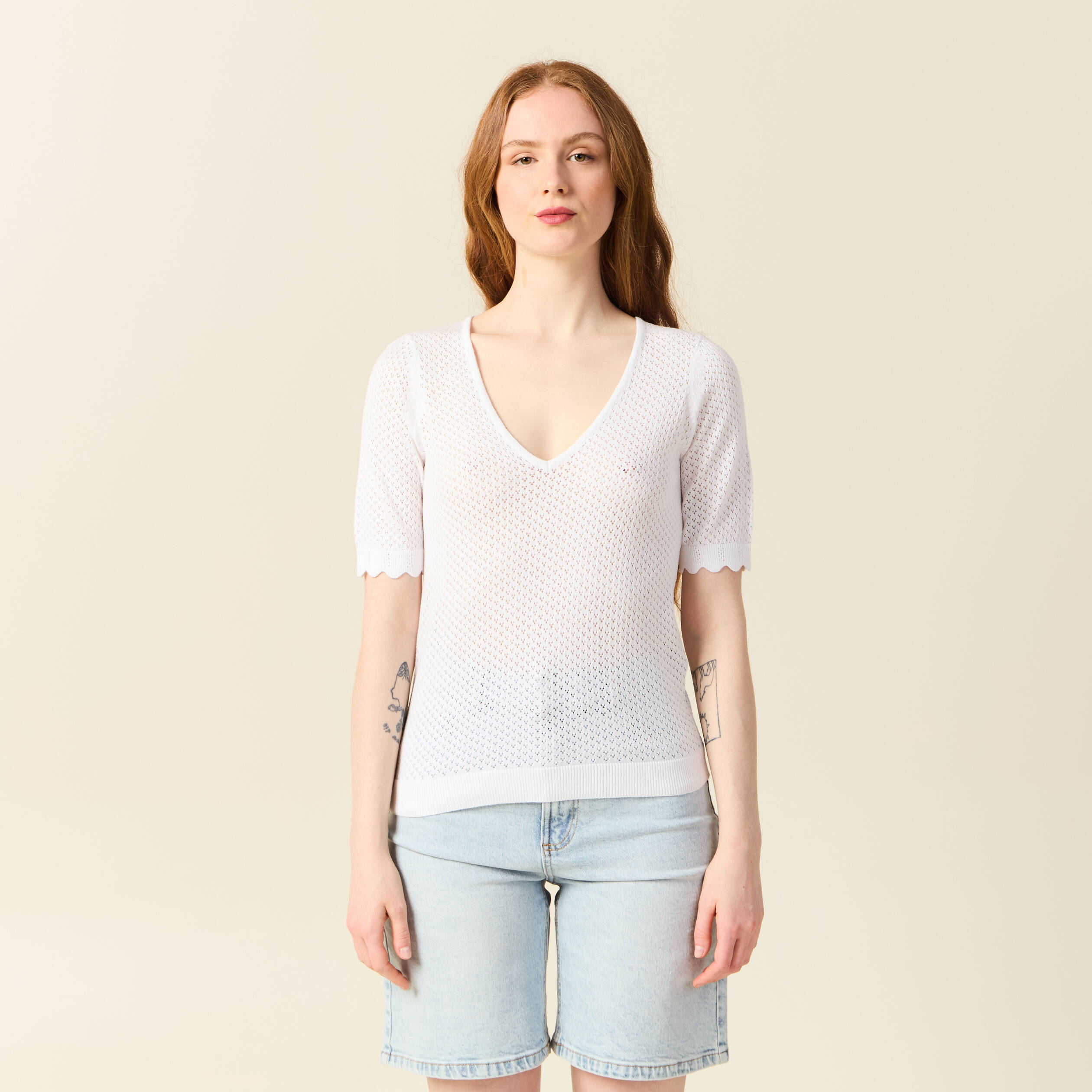 pull manches courtes ajoure blanc femme Pull manches courtes ajouré blanc femme