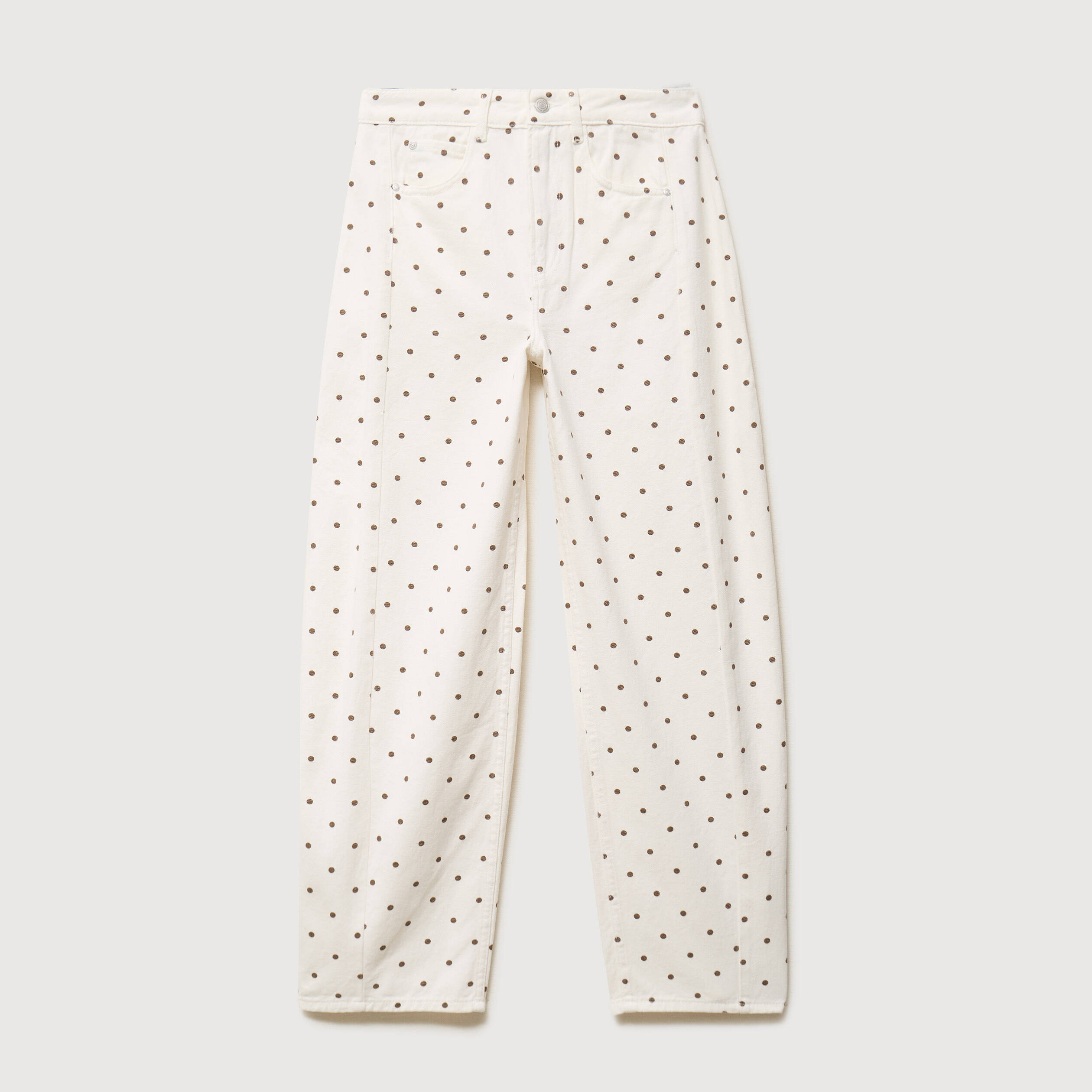 Jeans barrel taille haute bas resserr&eacute; ecru femme