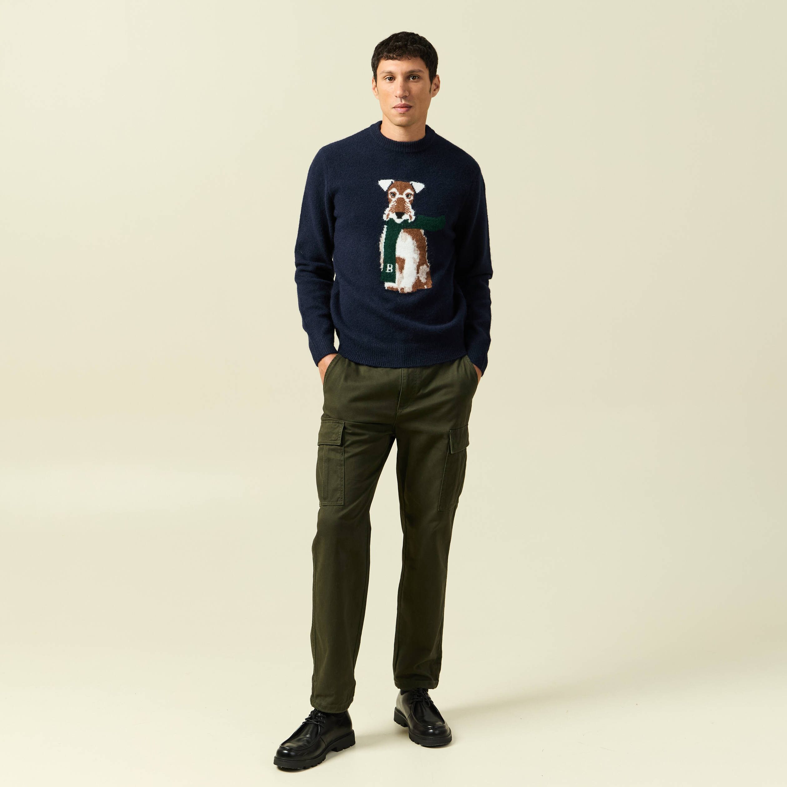 Pull col rond manches longues bleu marine homme
