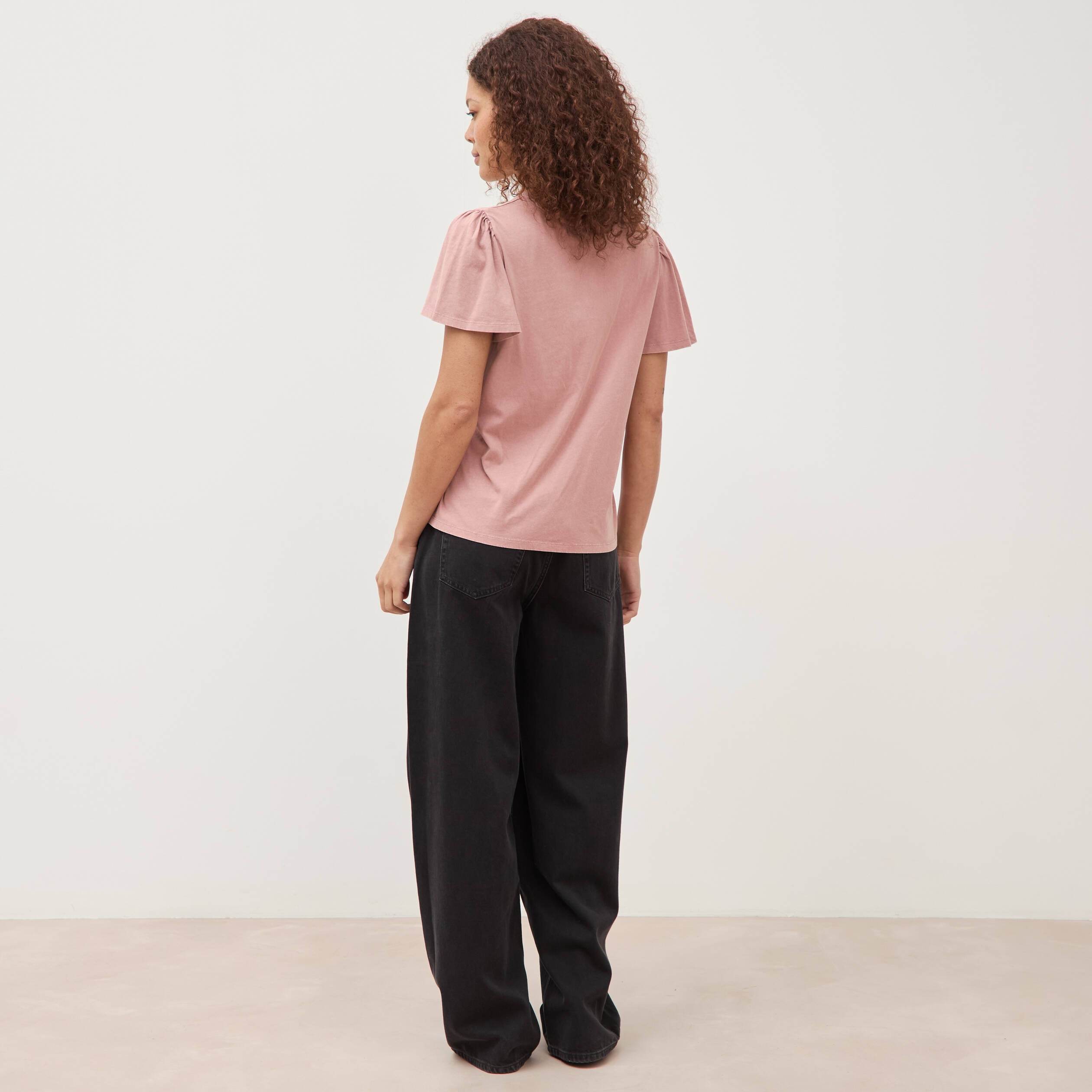 T-shirt droit col rond manches courtes vieux rose femme