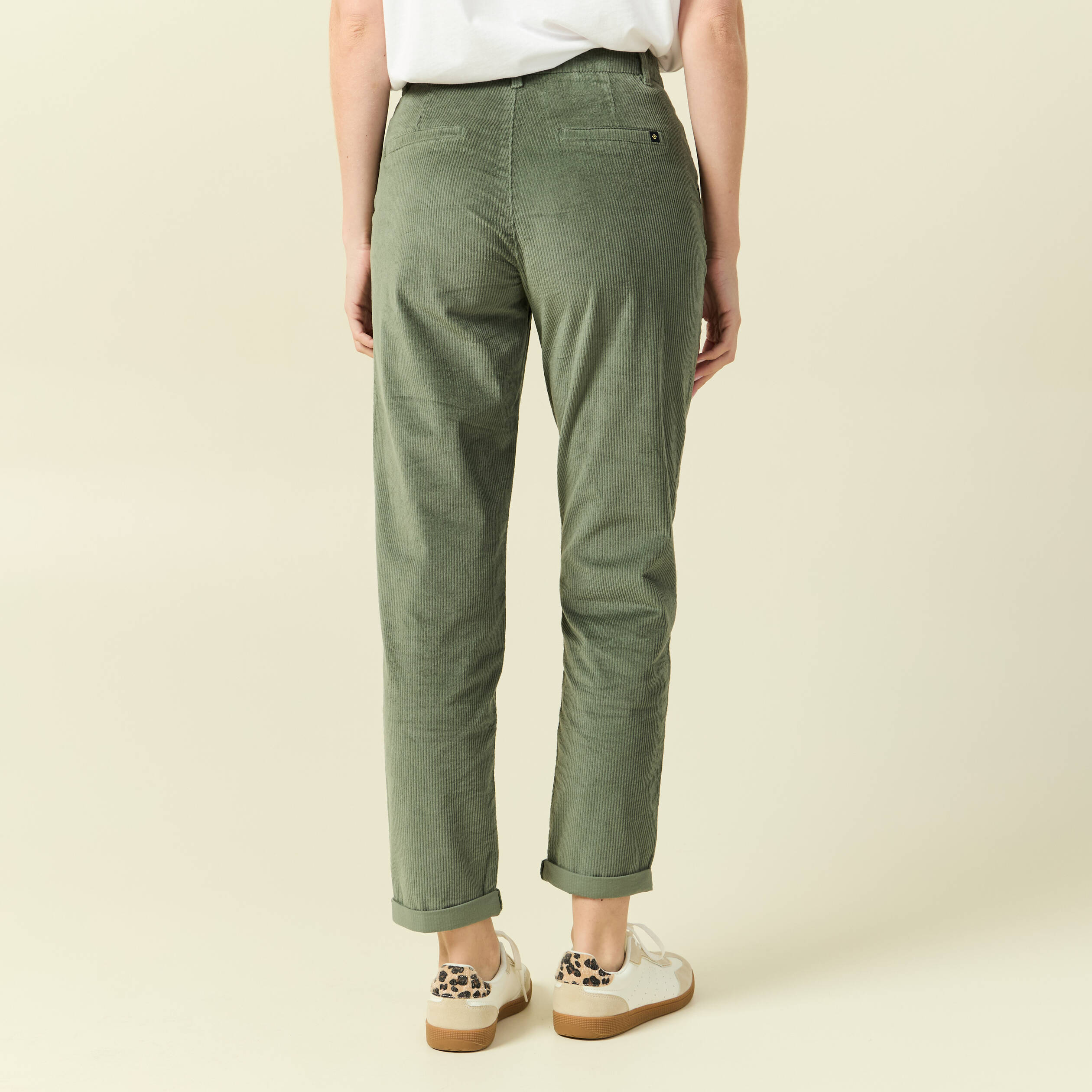 Pantalon large 7/8&egrave;me taille haute vert kaki femme