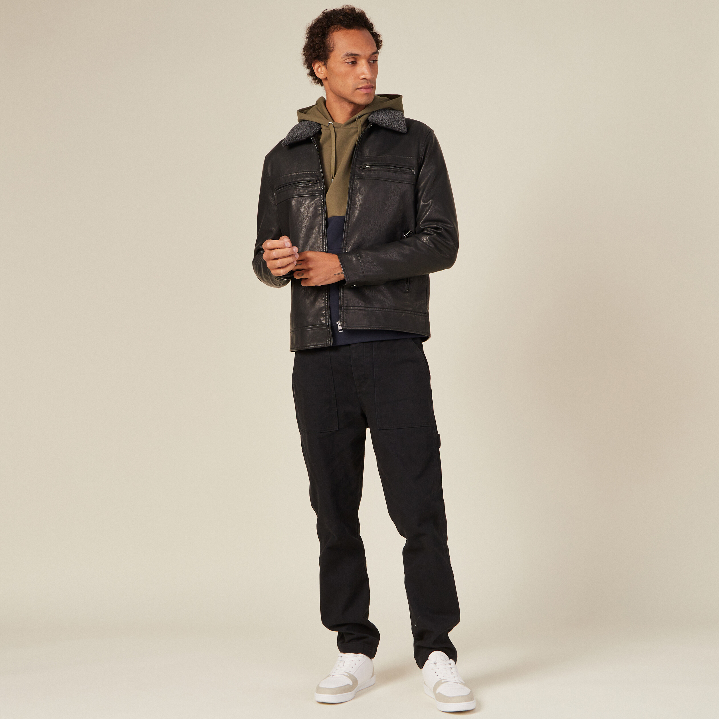 Blouson droit col aviateur noir homme