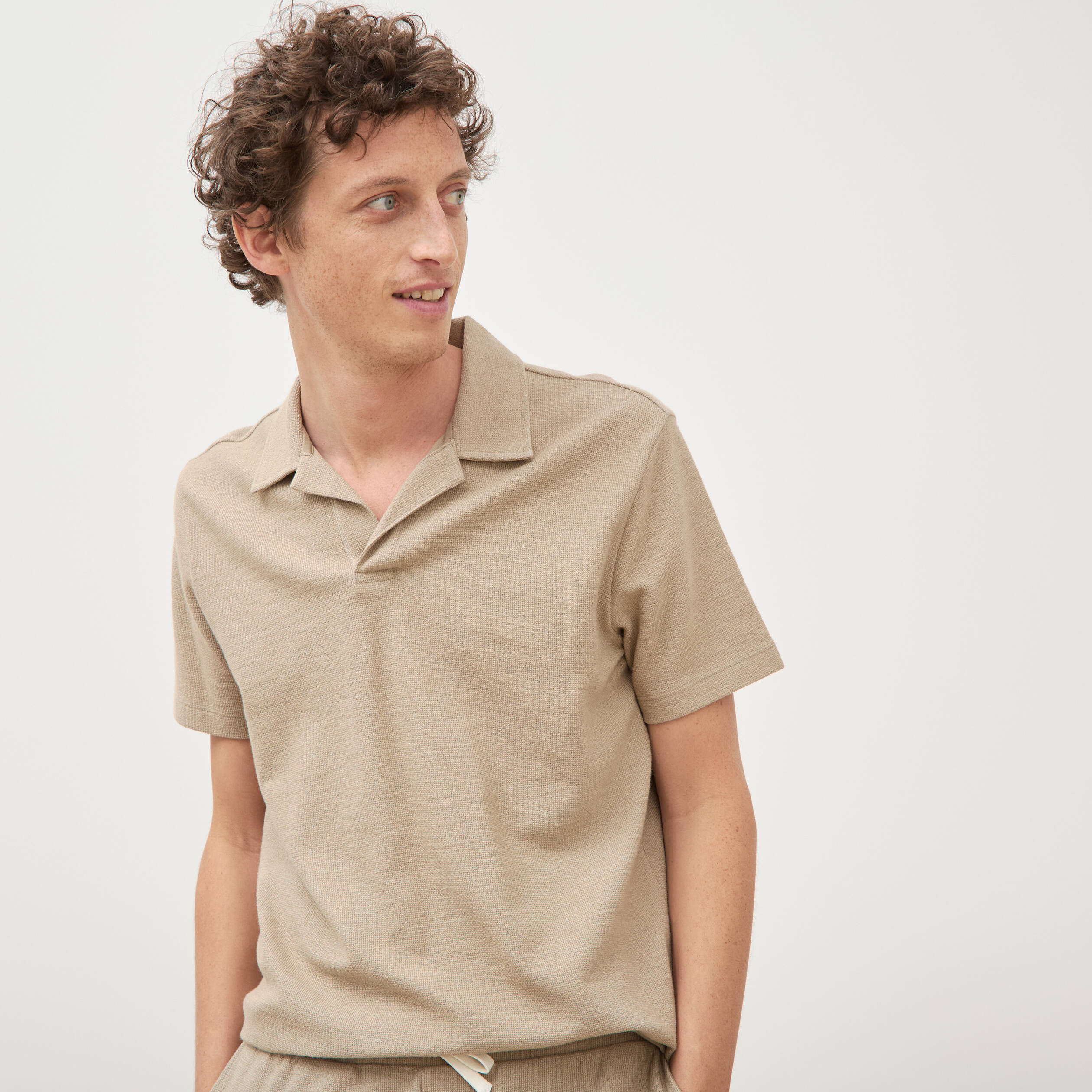 Polo manches courtes beige homme