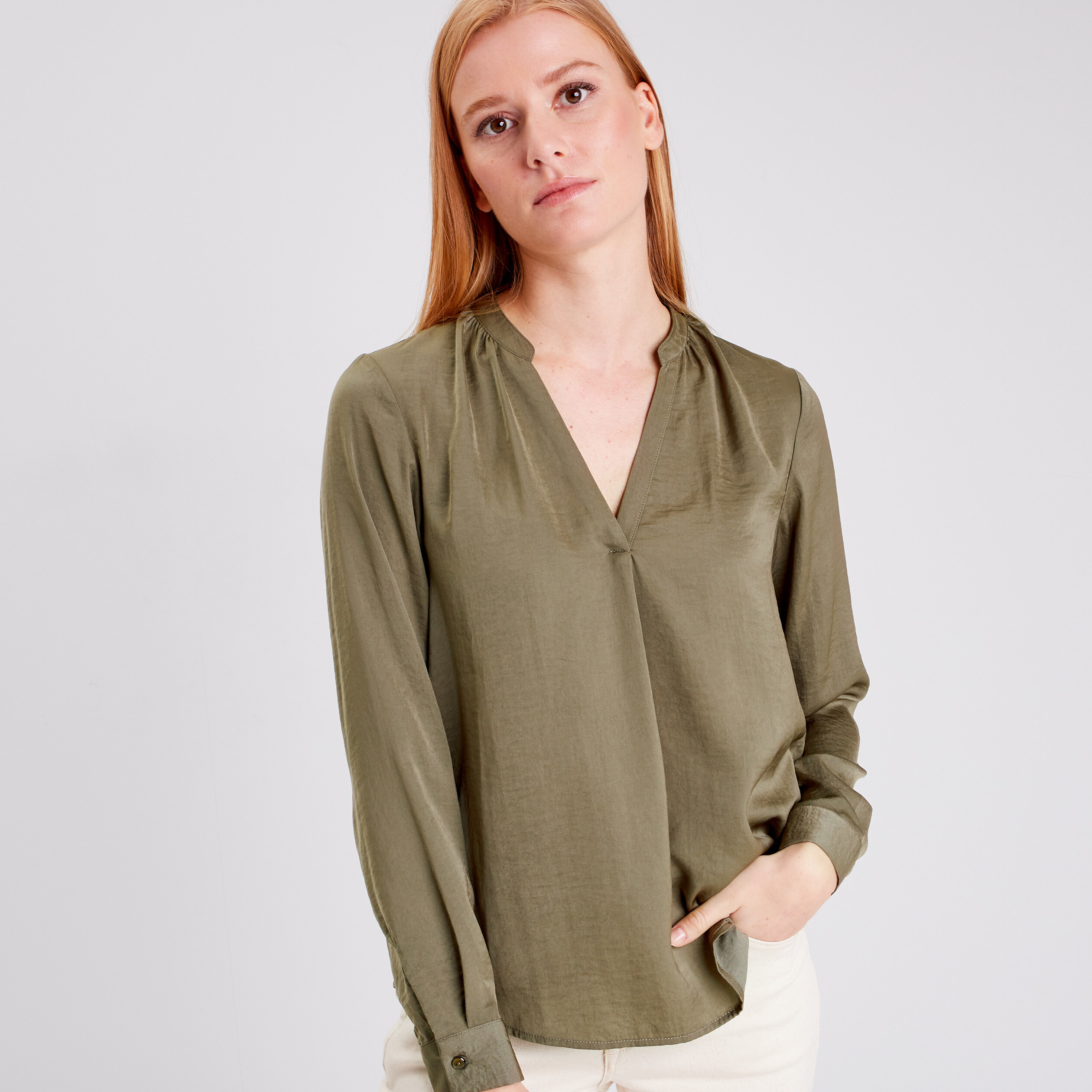 Blouse manches longues vert kaki femme