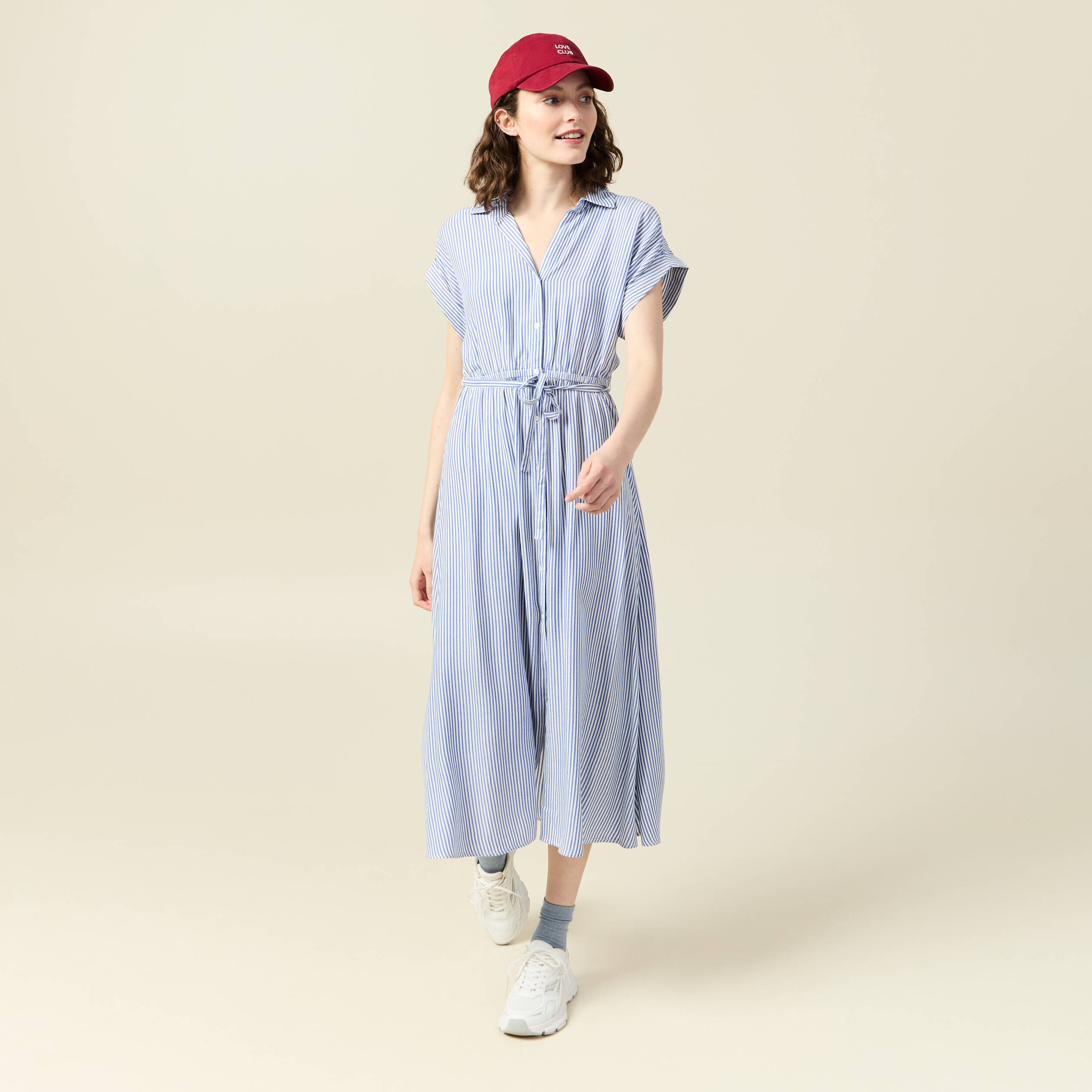 robe longue evasee ceinturee ecru femme Robe longue évasée ceinturée ecru femme