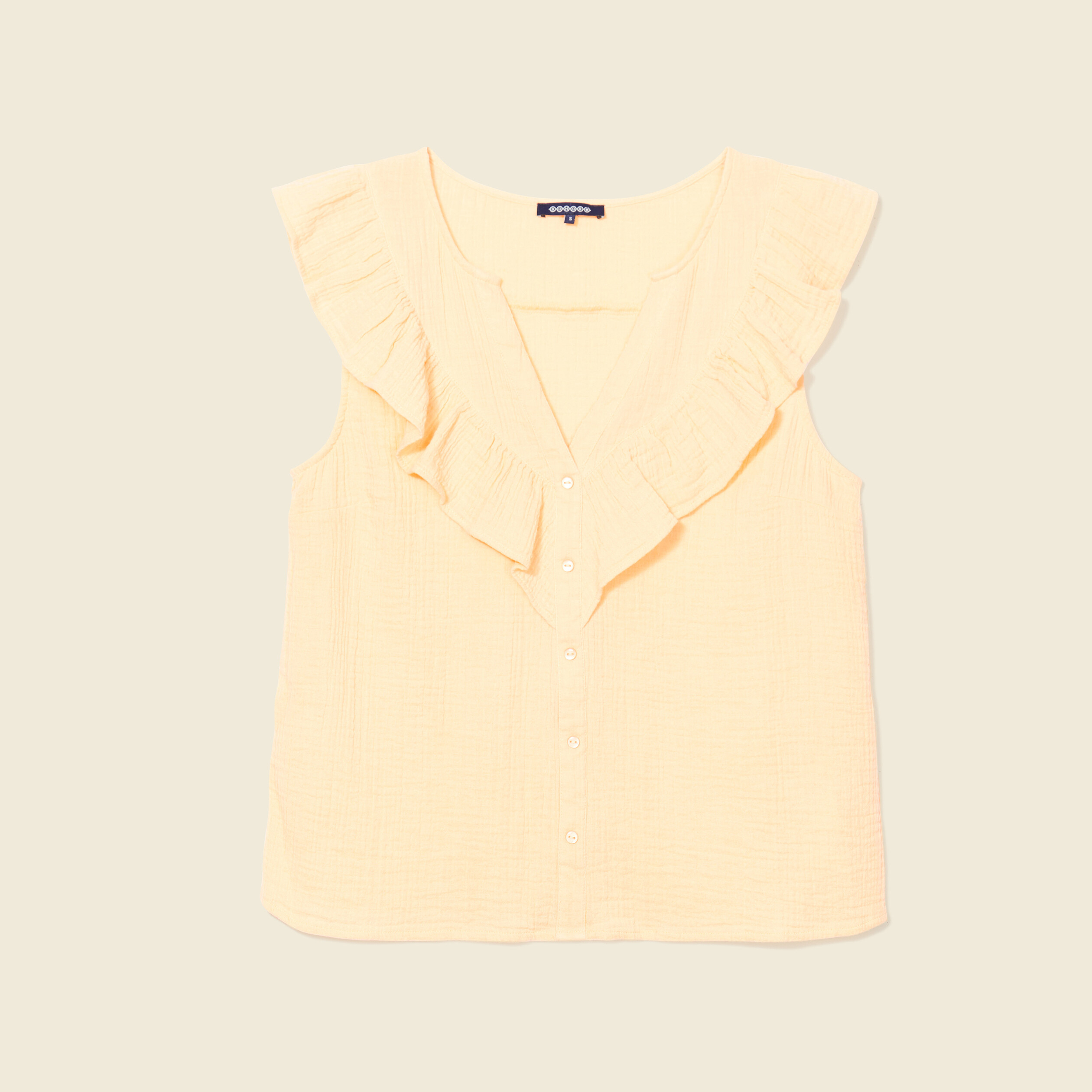 Chemise sans manches à volants jaune clair femme