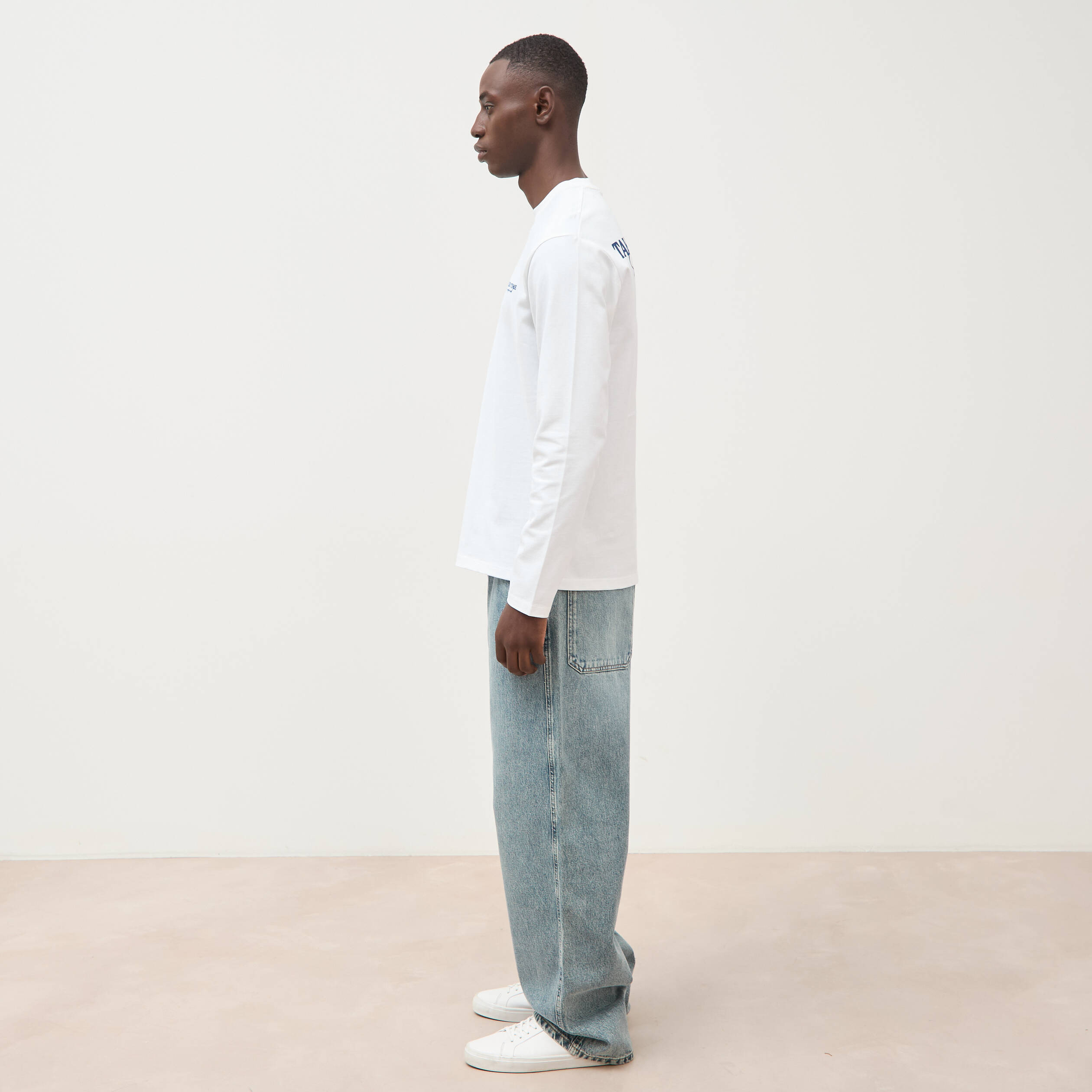 T-shirt droit en coton manches longues blanc homme