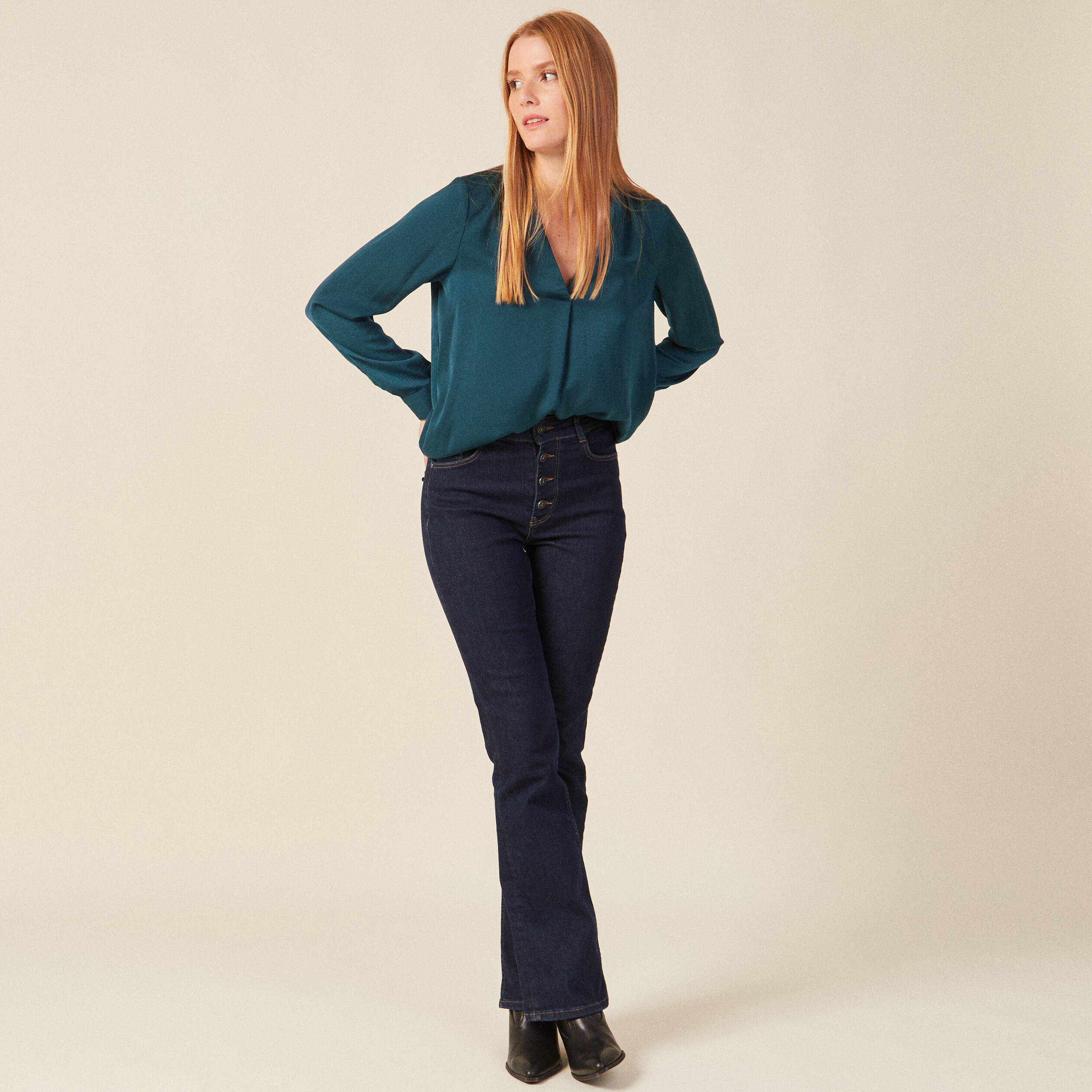 Blouse manches longues bleu canard femme