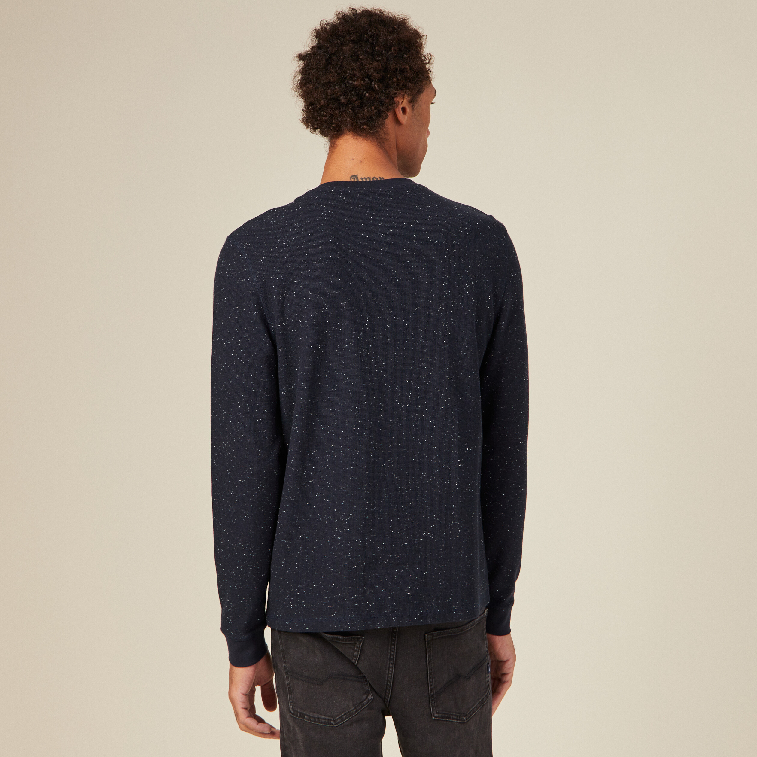 t shirt manches longues bleu marine homme T-shirt manches longues bleu marine homme