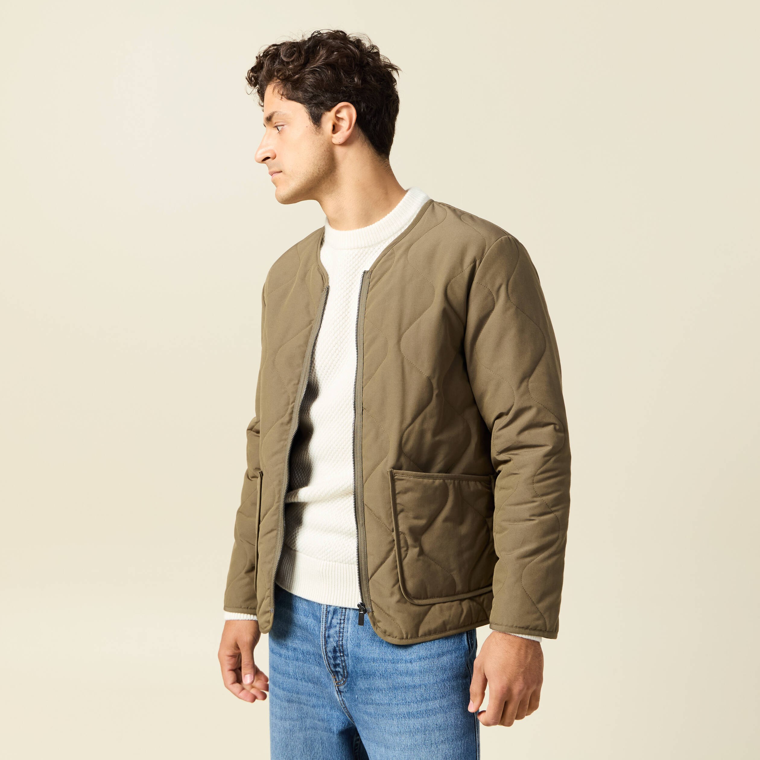 Doudoune manches longues doubl&eacute;e vert kaki homme