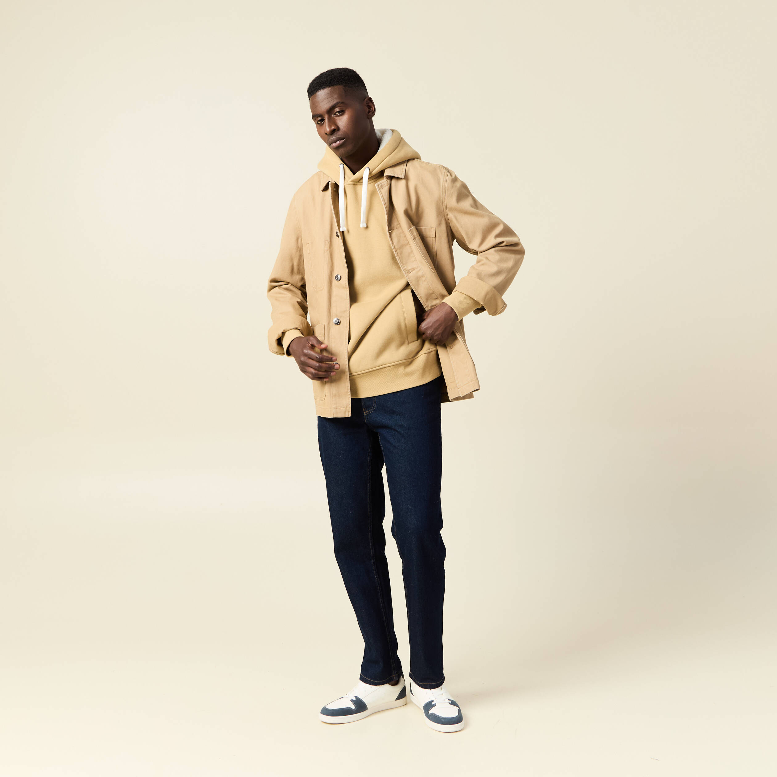 sweat a capuche doublee beige homme Sweat à capuche doublée beige homme